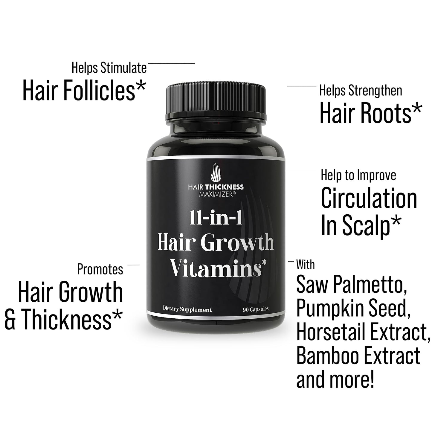 Hair Thickness Maximizer 11-in-1 Vegan Hair Growth Vitamins Capsule, 90 Count