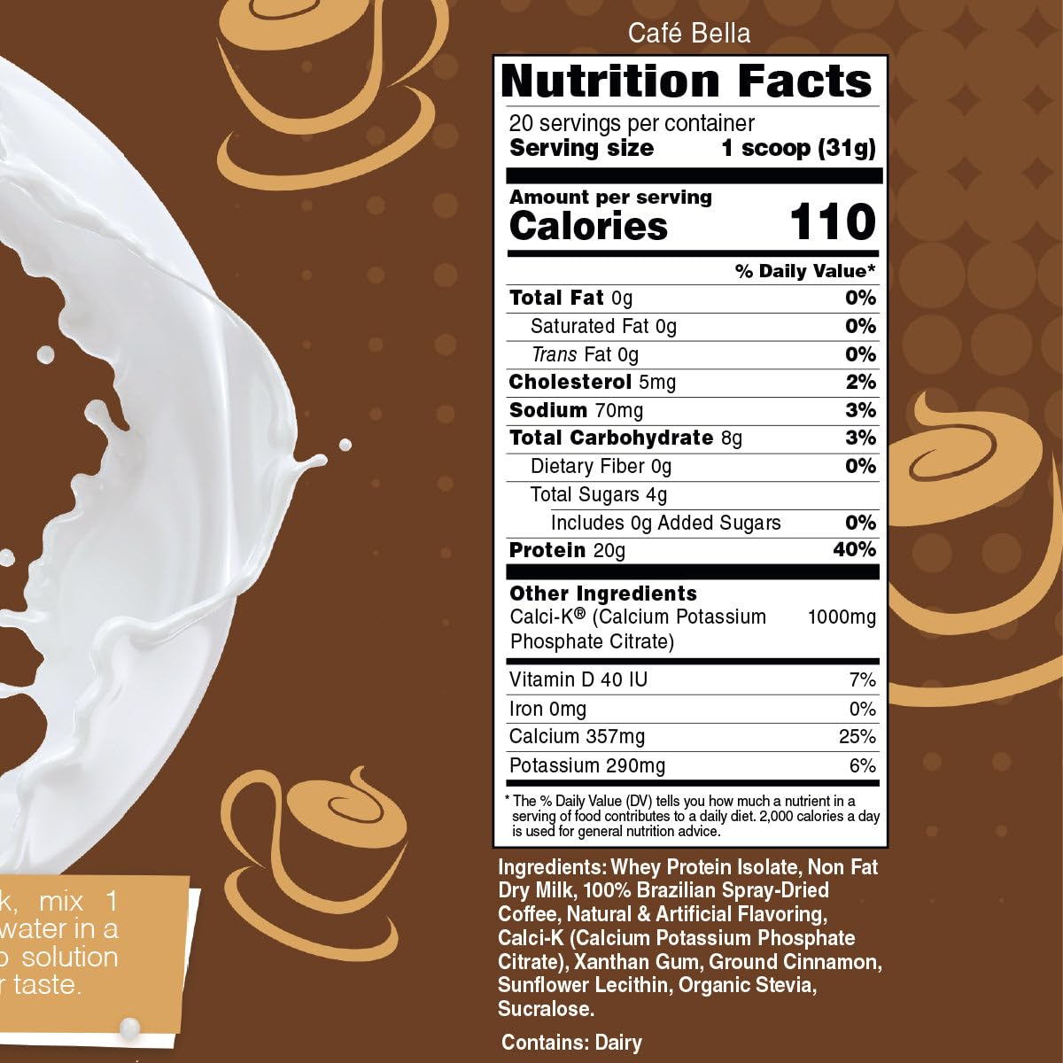 Bariatric Eating Inspire Cafe Bella Vanilla Cinnamon Cappuccino Sugar-Free 20g Whey Protein Isolate Powder, 1.37 Pound