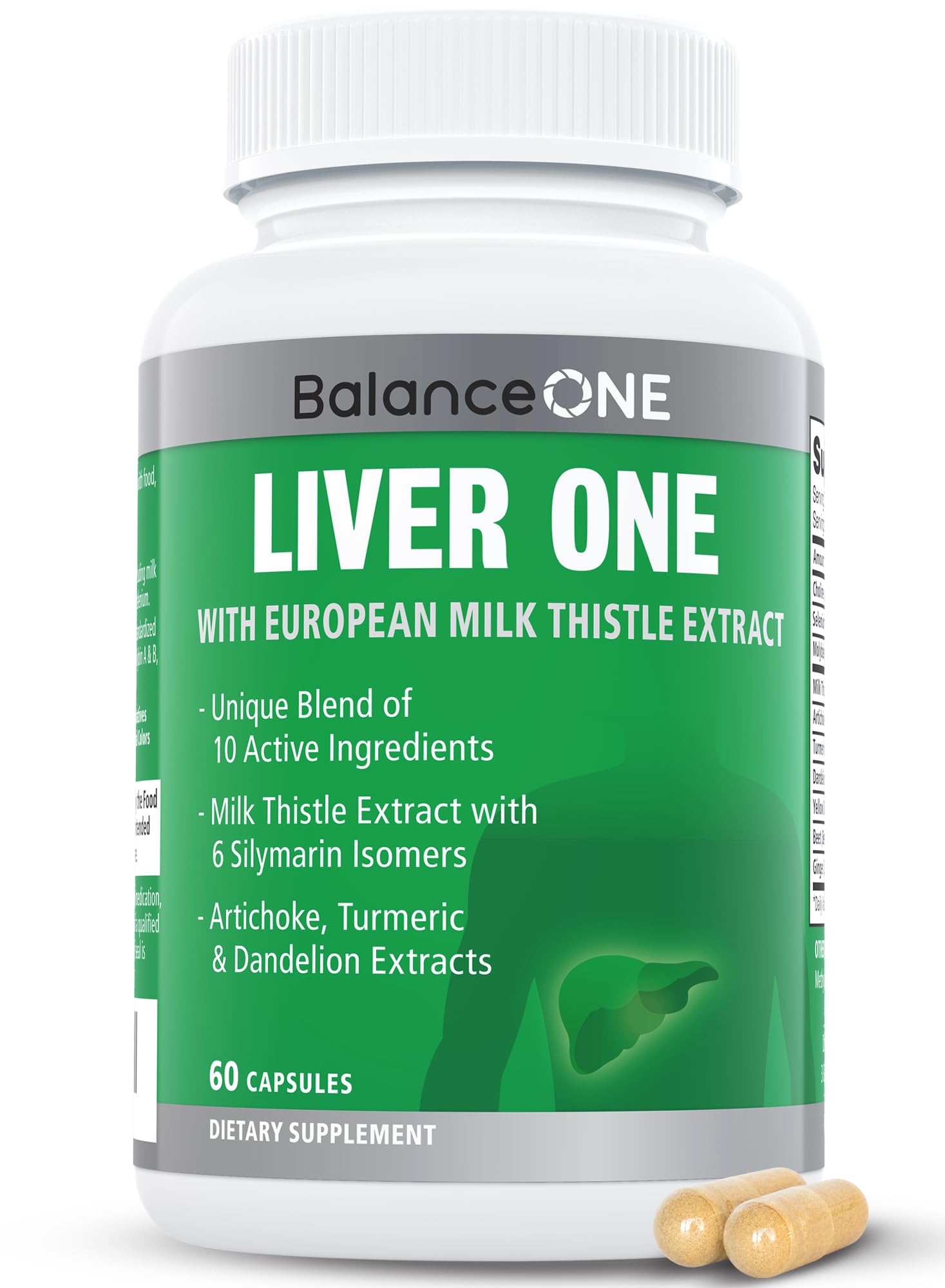 Balance ONE Liver Support Supplement with Milk Thistle, Molybdenum, Dandelion Root & Choline Capsule, 60 Count