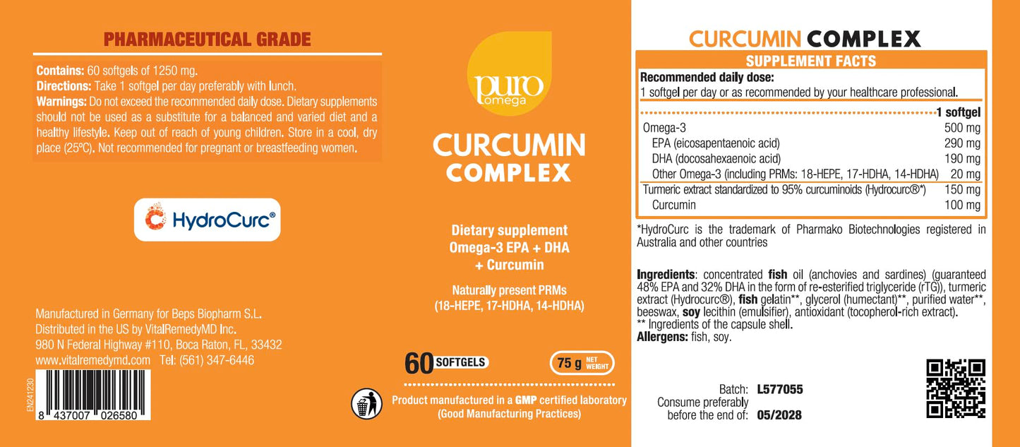 VitalRemedyMD PuroOmega Curcumin Complex 60 Capsules