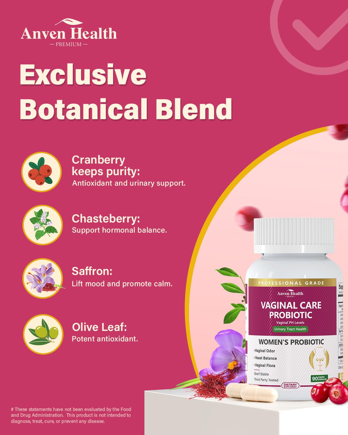Anven Health Vaginal Probiotics for Women pH Balance with Prebiotics, 60 Billion Probiotics for Vaginal Flora, Odor & Yeast Support, Digestive Health, Vegan & Non-GMO, 180 Capsules