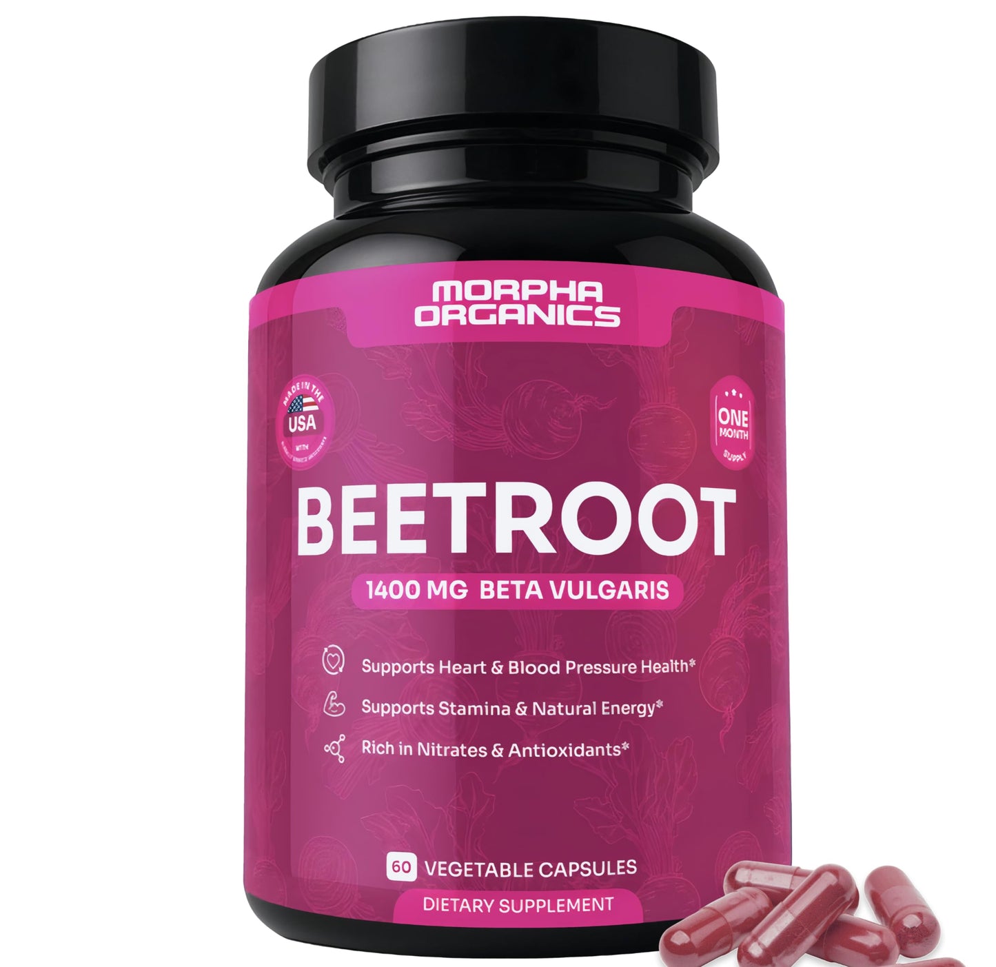 Morpha Organics Organic Beet Root Capsules, 60 Count