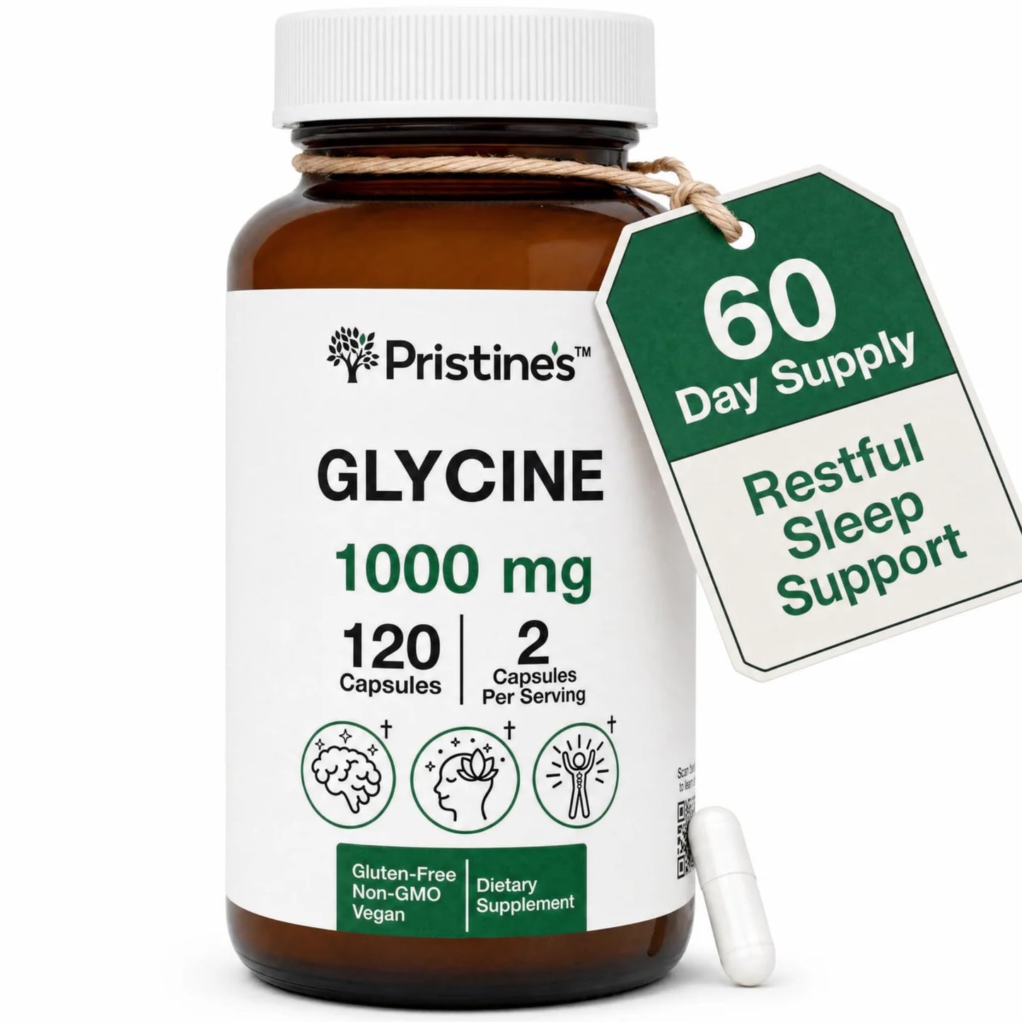 PRISTINE'S Glycine 1000mg Amino Acid, 120 Capsules