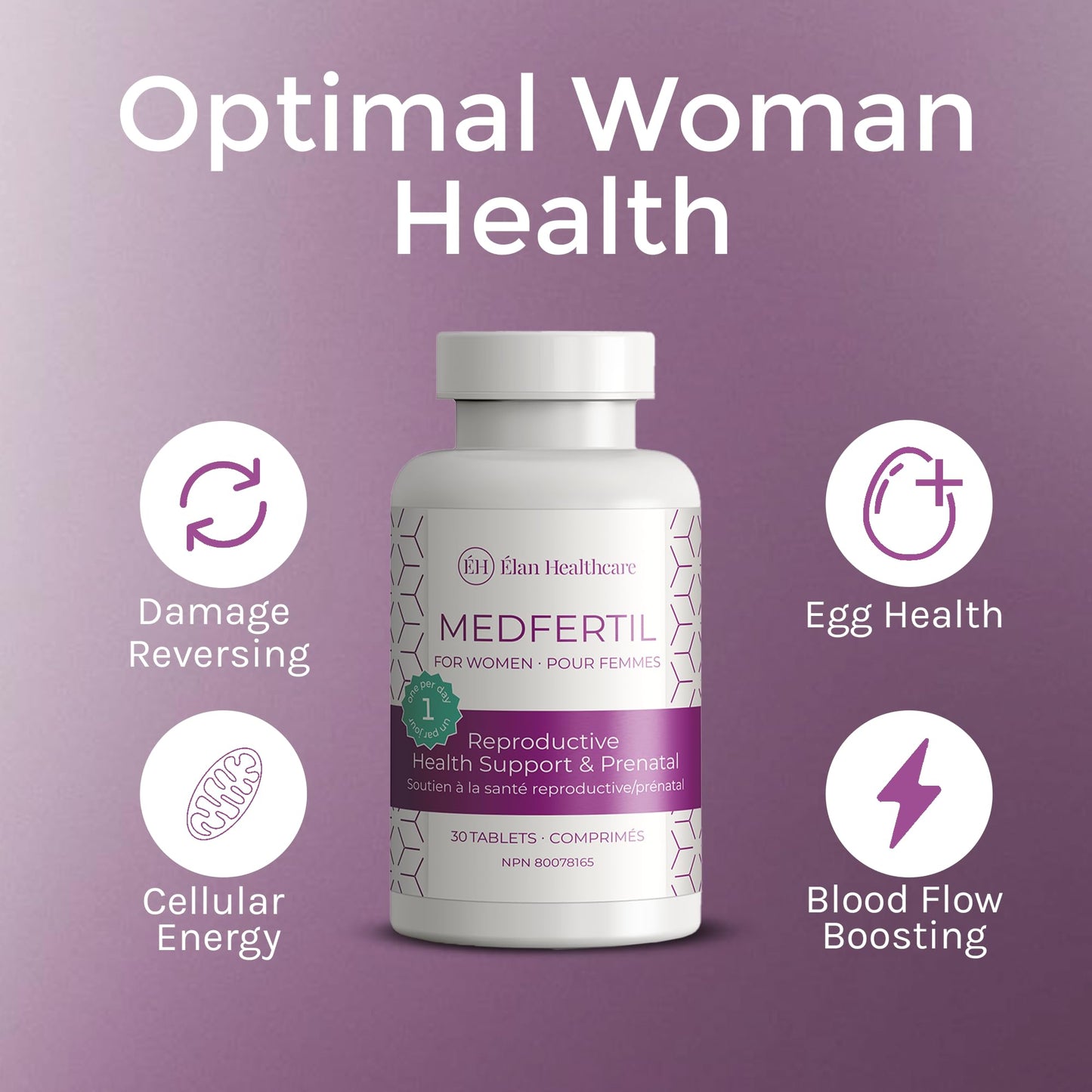 ÉLAN HEALTHCARE MedFertil Fertility Support Prenatal Vitamins with Iron, Myo Inositol, Folic Acid, Iodine, Biotin and B Vitamins, 30 Tablets