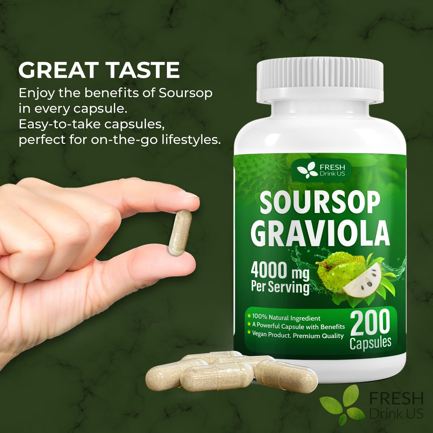 FRESHDRINKUS Premium Soursop Capsules, 200 Count
