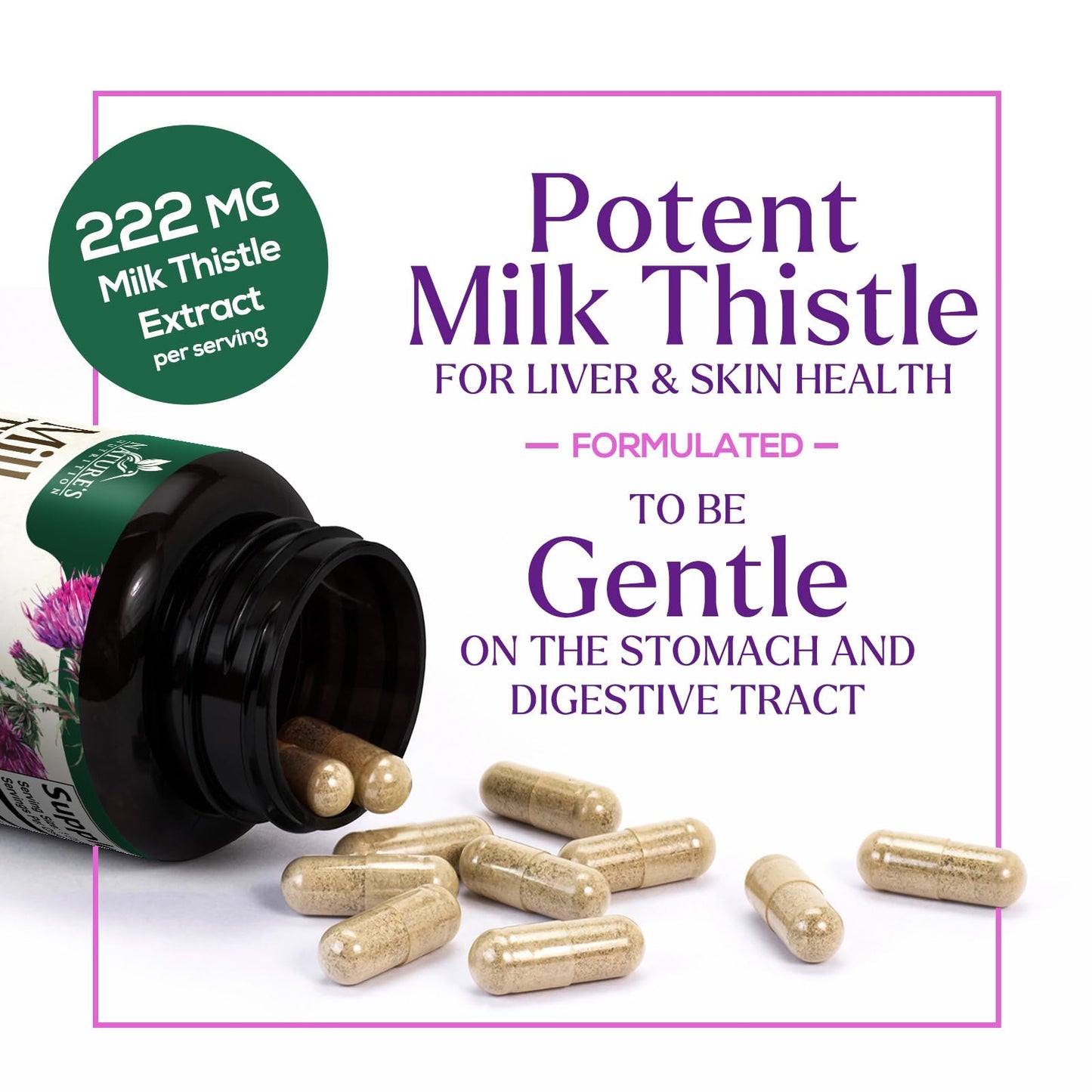 Nature's Nutrition Milk Thistle Extract with Silymarin Marianum & Dandelion Capsules, 120 Count