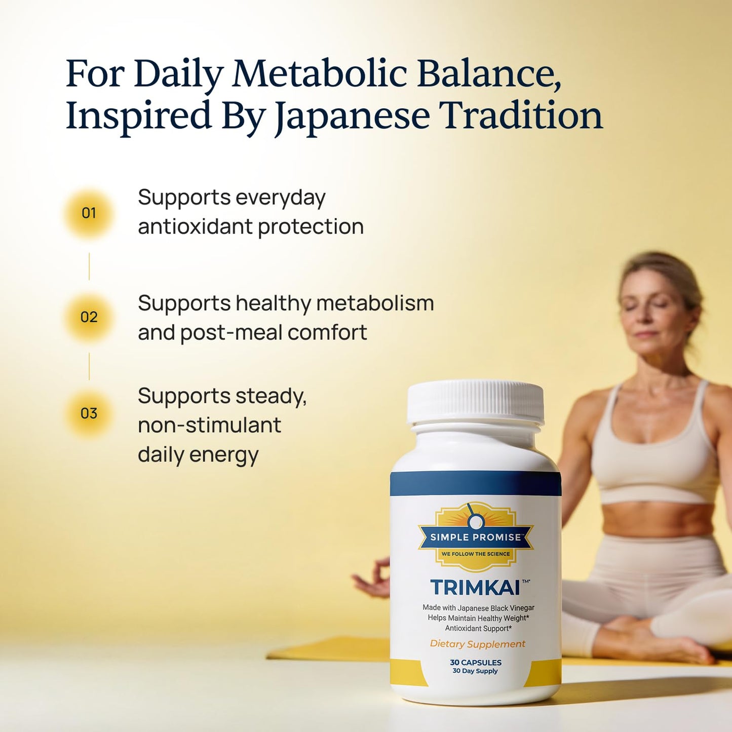 Simple Promise TrimKai Japanese Black Vinegar Capsules for Metabolism Support with Astaxanthin 12mg, Seaweed & Black Pepper Extract - Plant-Based Formula, 30 Capsules