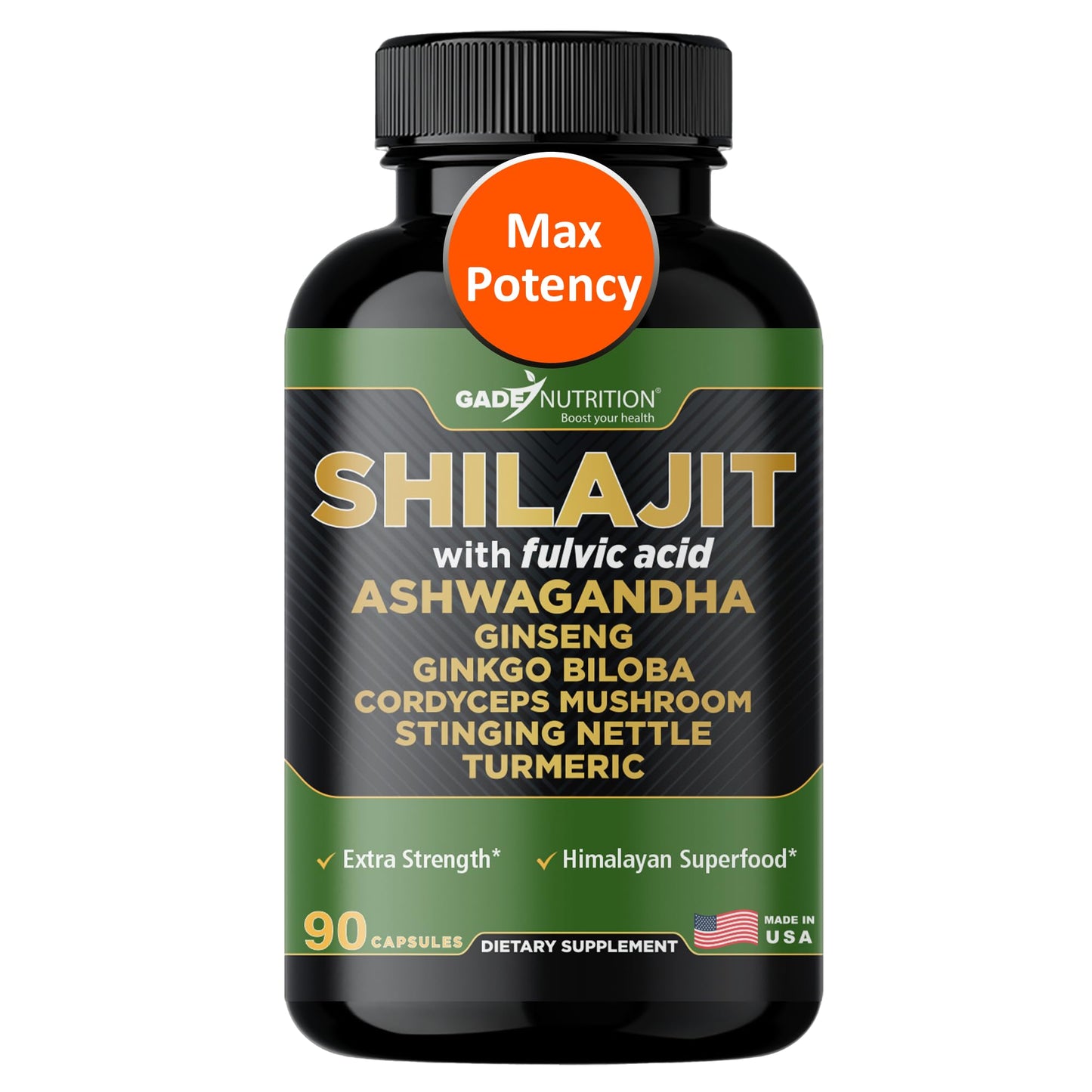 GADE NUTRITION BOOST YOUR HEALTH Pure Himalayan Organic Shilajit Capsules, 90 Count