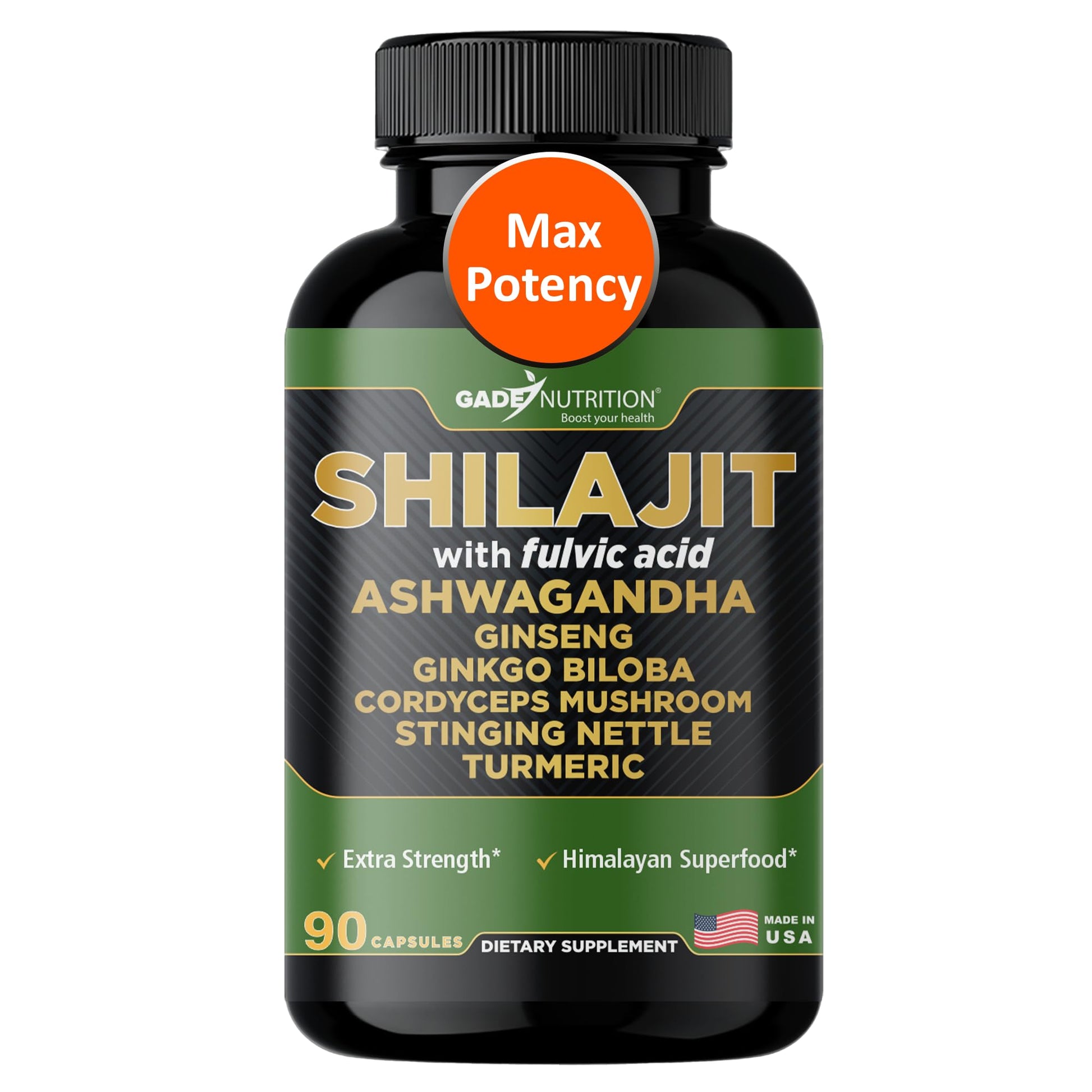 GADE NUTRITION BOOST YOUR HEALTH Pure Himalayan Organic Shilajit Capsules, 90 Count