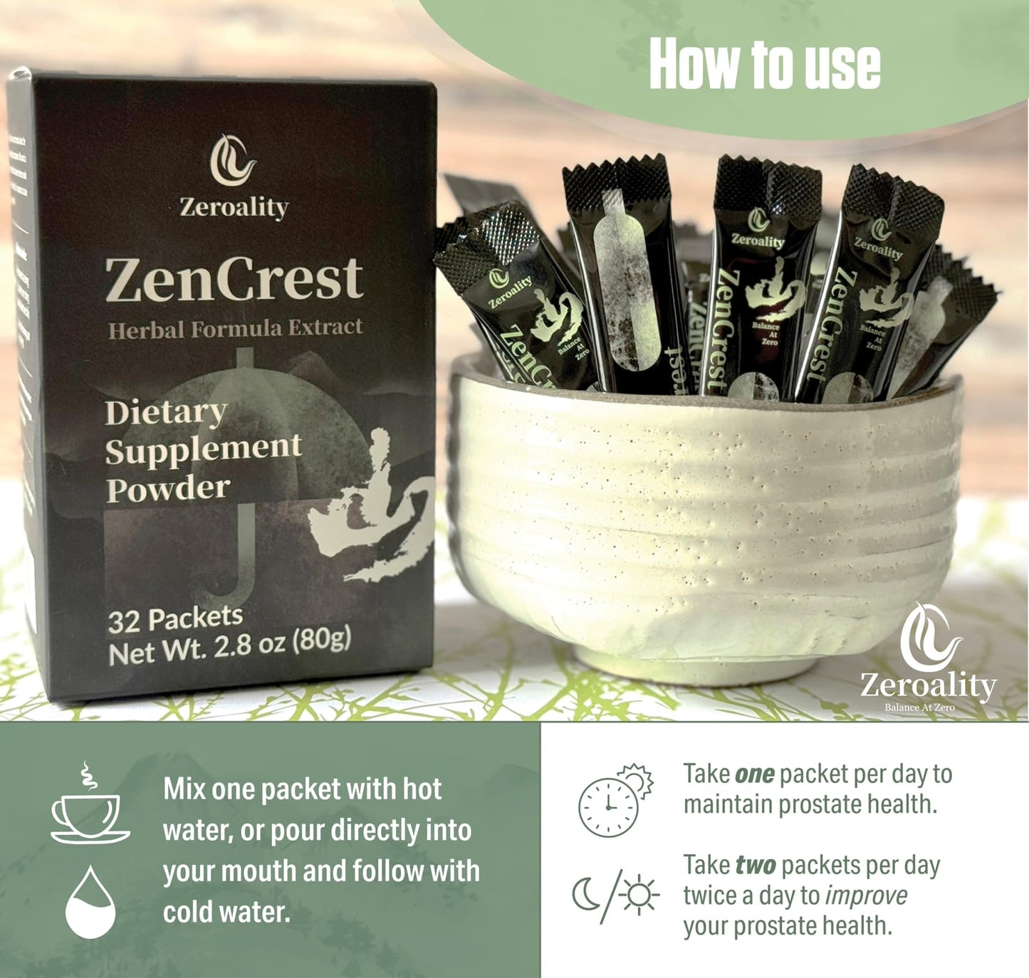 Zeroality ZenCrest Prostate Herbal Supplement Powder 2.8 oz
