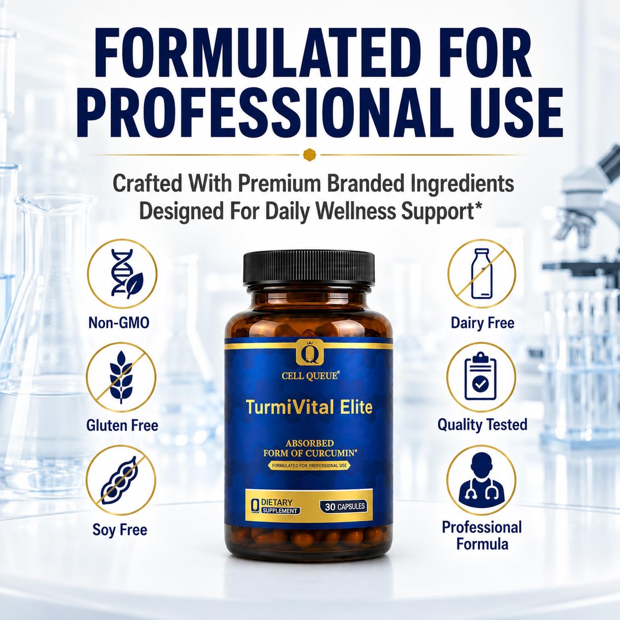 Cellqueue Turmeric Curcumin Supplement with TurmiPure Gold & Theracurmin – Dual Absorption Formula Capsules, 30 Count