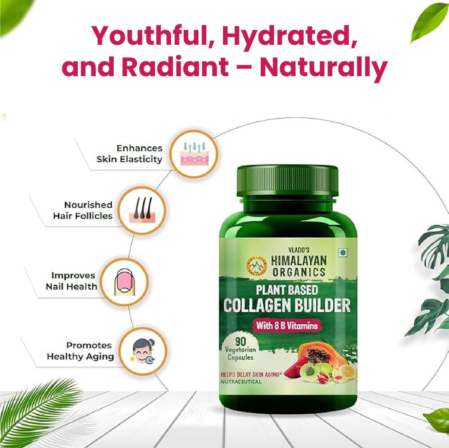 Himalayan Organics Organic Collagen Builder for Hair and Skin with Biotin and Vitamin C 90 Veg Capsules
