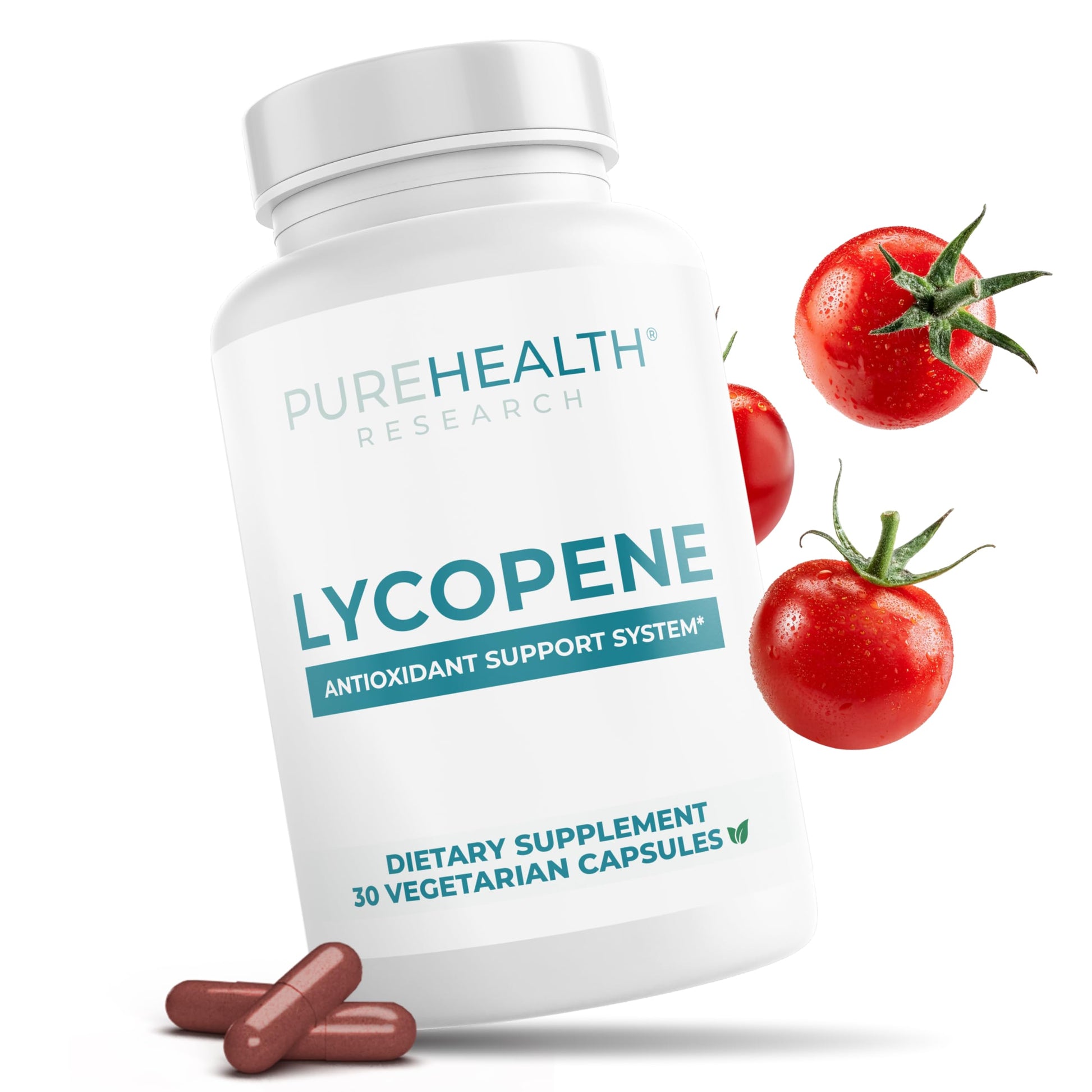 PUREHEALTH RESEARCH Lycopene for Women & Men - Antioxidant Wellness Support with Tomato Fruit Extract, Standardized to 10% Lycopene, Daily Vitality, High Potency 250mg, 30 Capsules