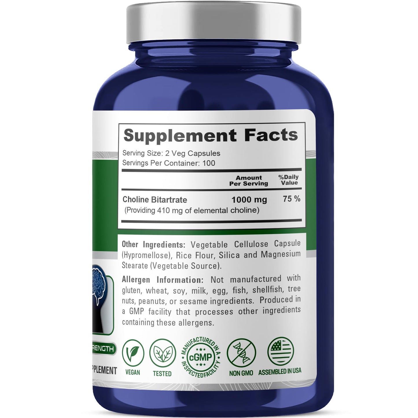 NusaPure Choline Bitartrate Capsule, 200 Capsules