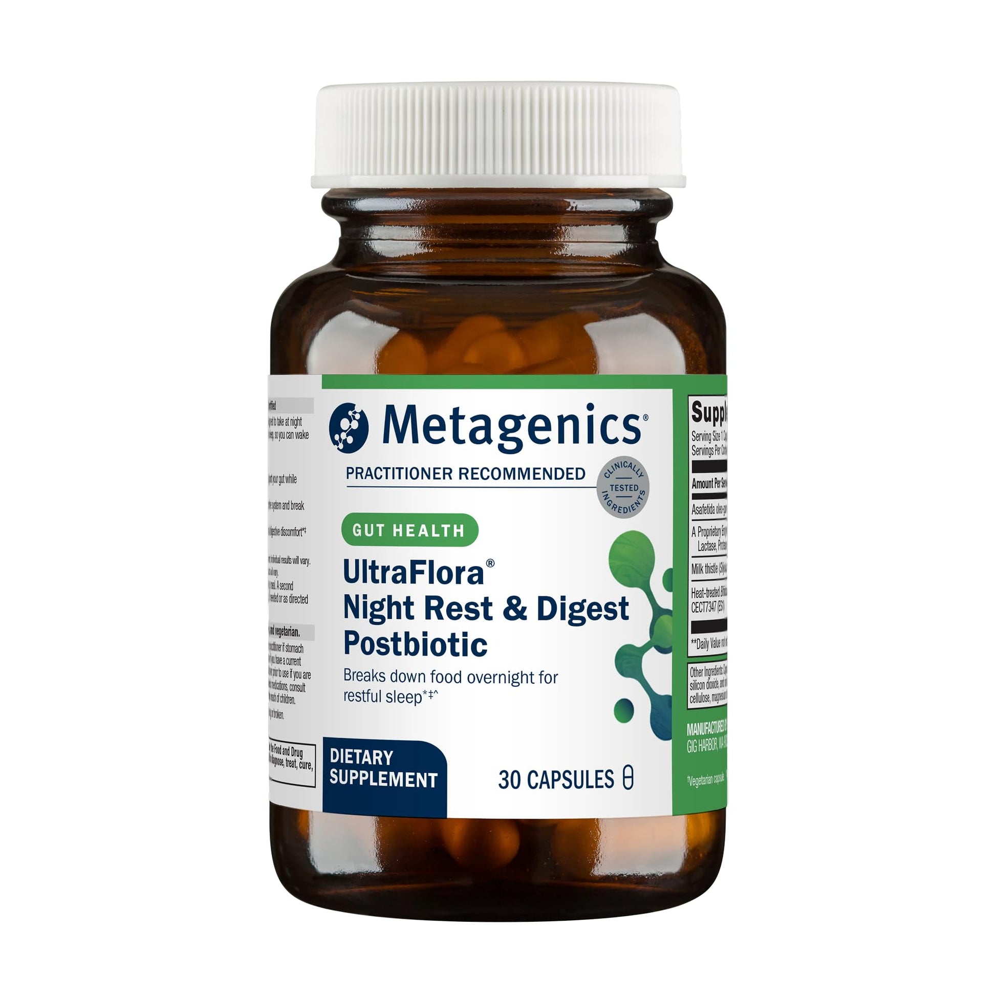 Metagenics UltraFlora Night Rest & Digest Postbiotic Capsule, 30 Capsules