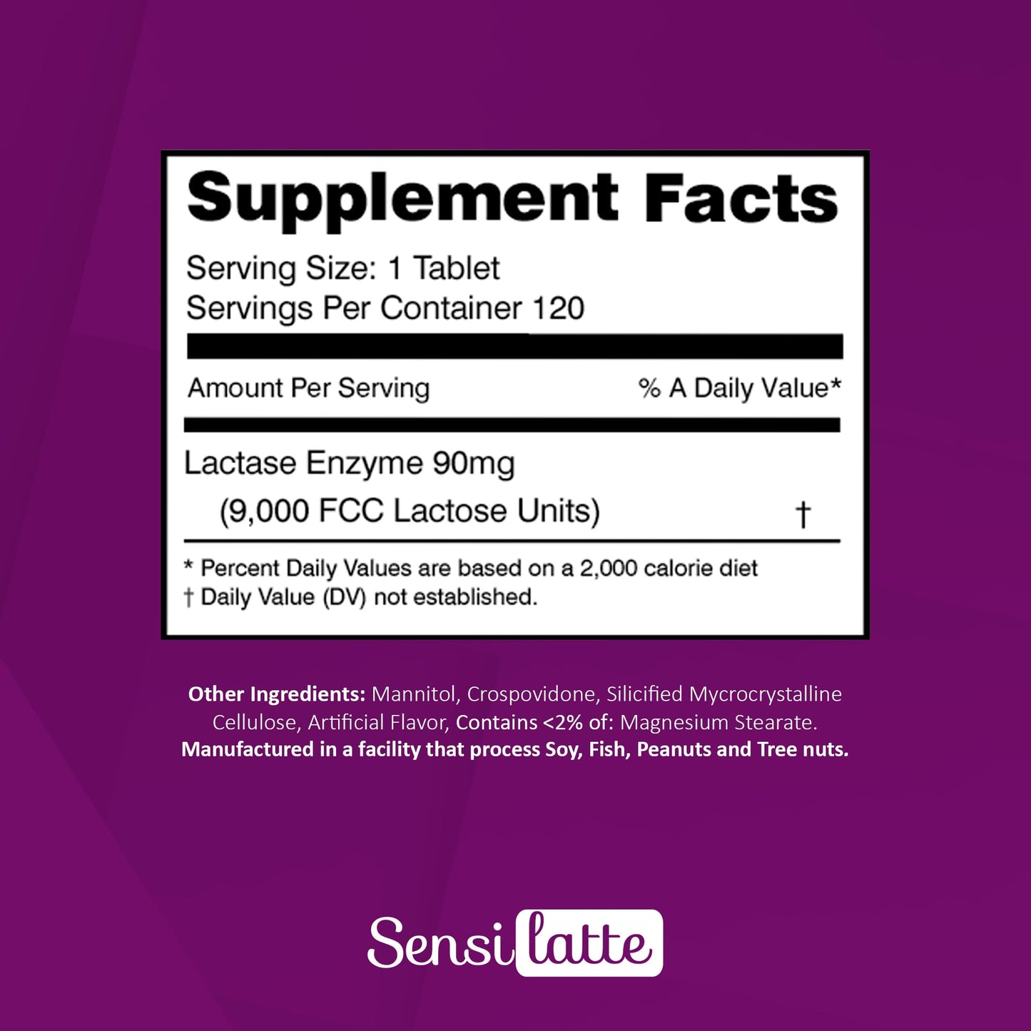 SENSI LATTE Lactase Enzyme Tablets, 120 Count