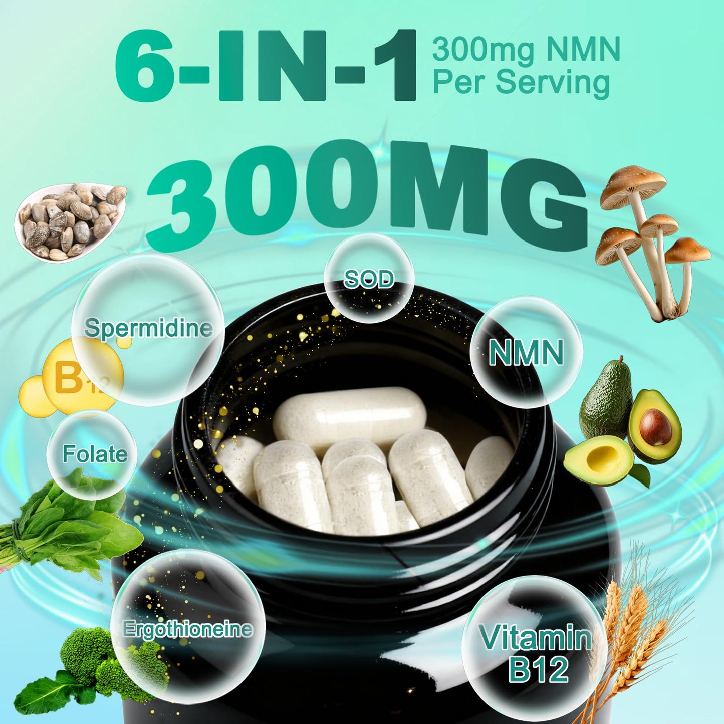 Dr. HR 6-in-1 NMN Complex Supplement 300mg, 30 Capsules