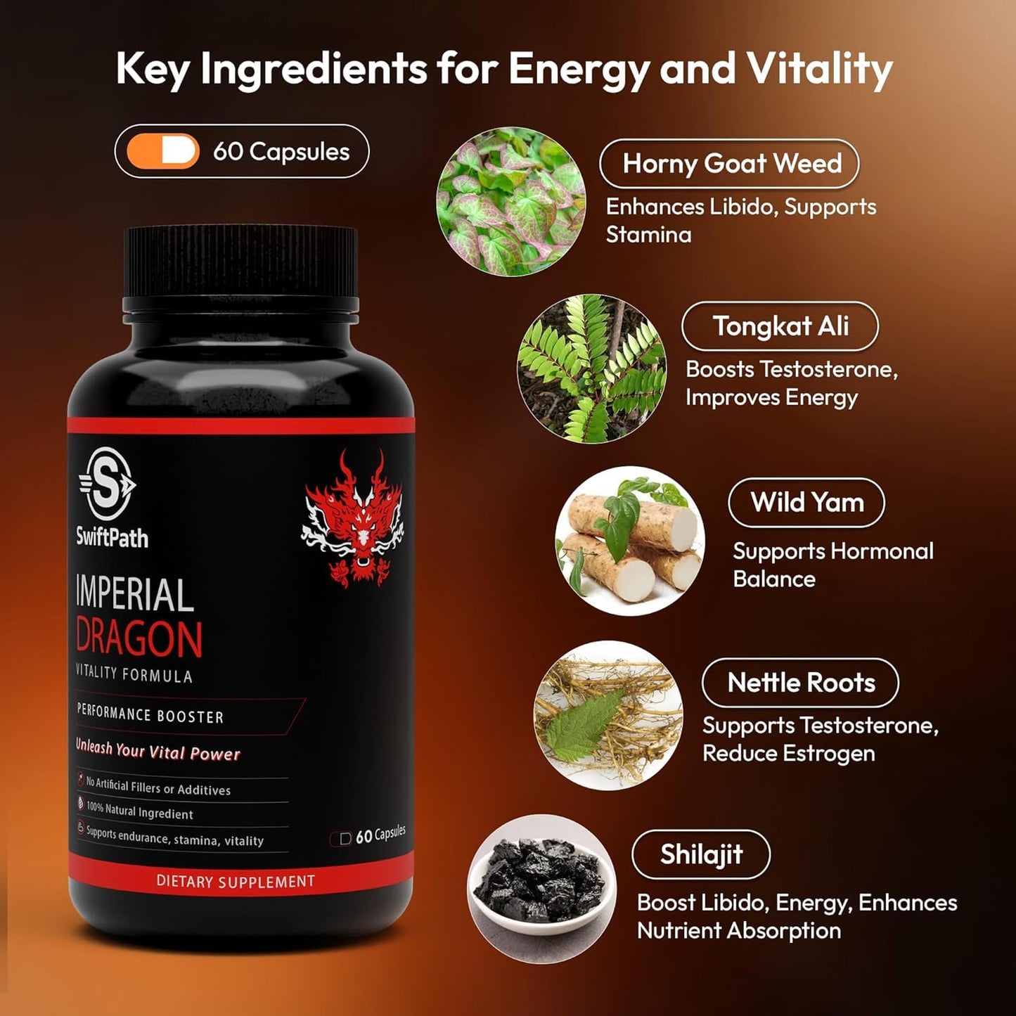 Swift Path Venture Imperial Dragon Daily Vitality Support for Men 60 Capsules