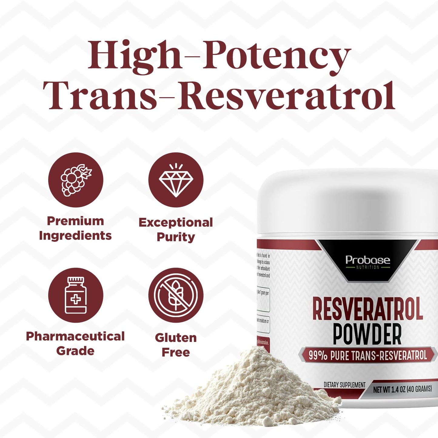 Probase Nutrition Trans Resveratrol Powder 1.42 Ounce