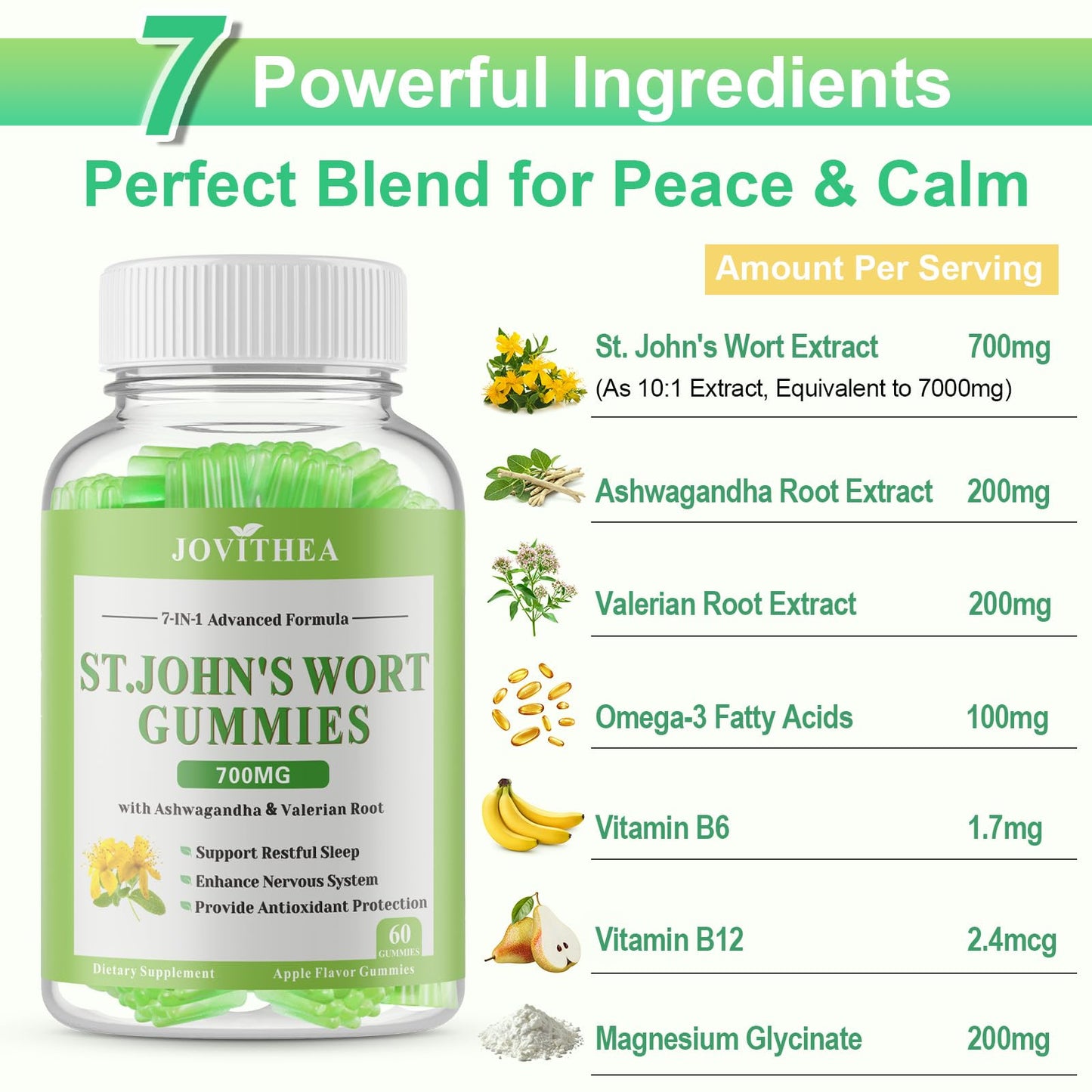 JOVITHEA St John's Wort Gummies 700mg 120 Count