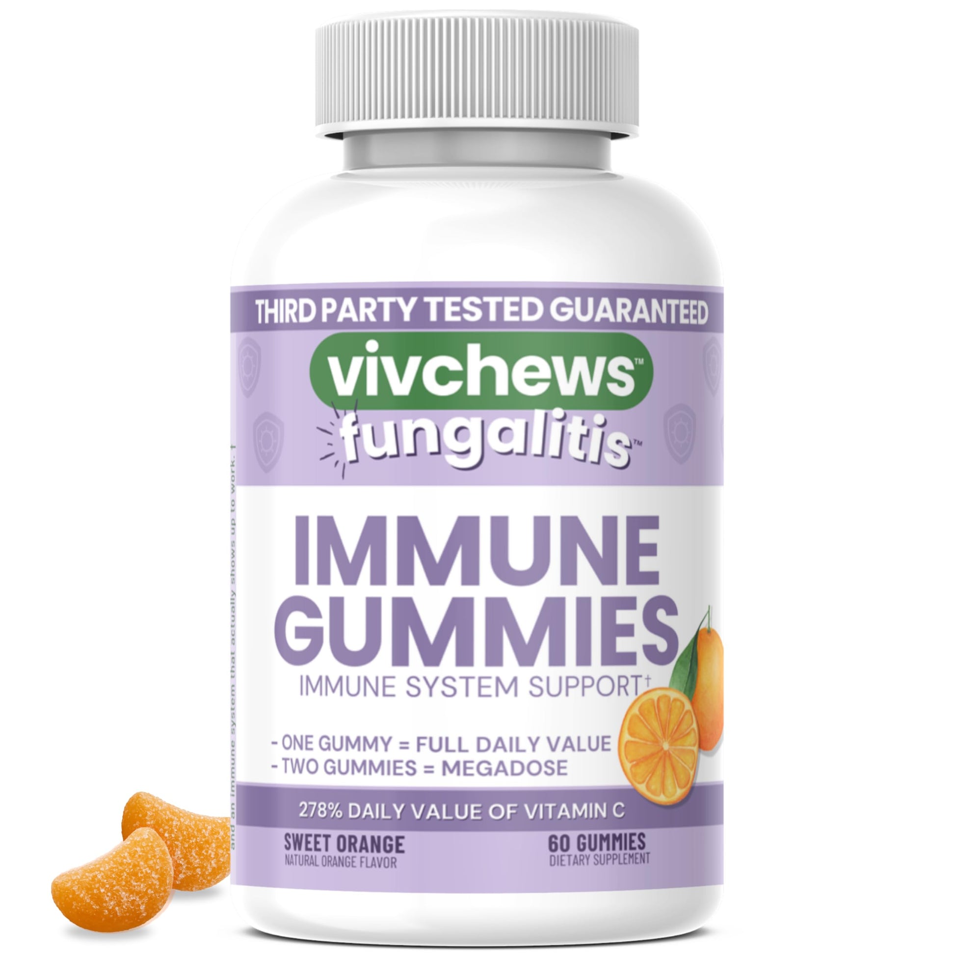 vivchews Immune Gummies Vitamin C 250mg, Non-GMO, Vegan, Natural Sweet Orange Flavor, 60 Gummies