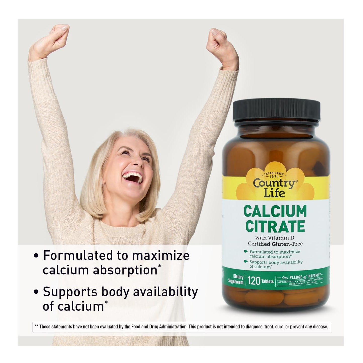 Country Life Calcium Citrate with Vitamin D Tablet 120 Tablets