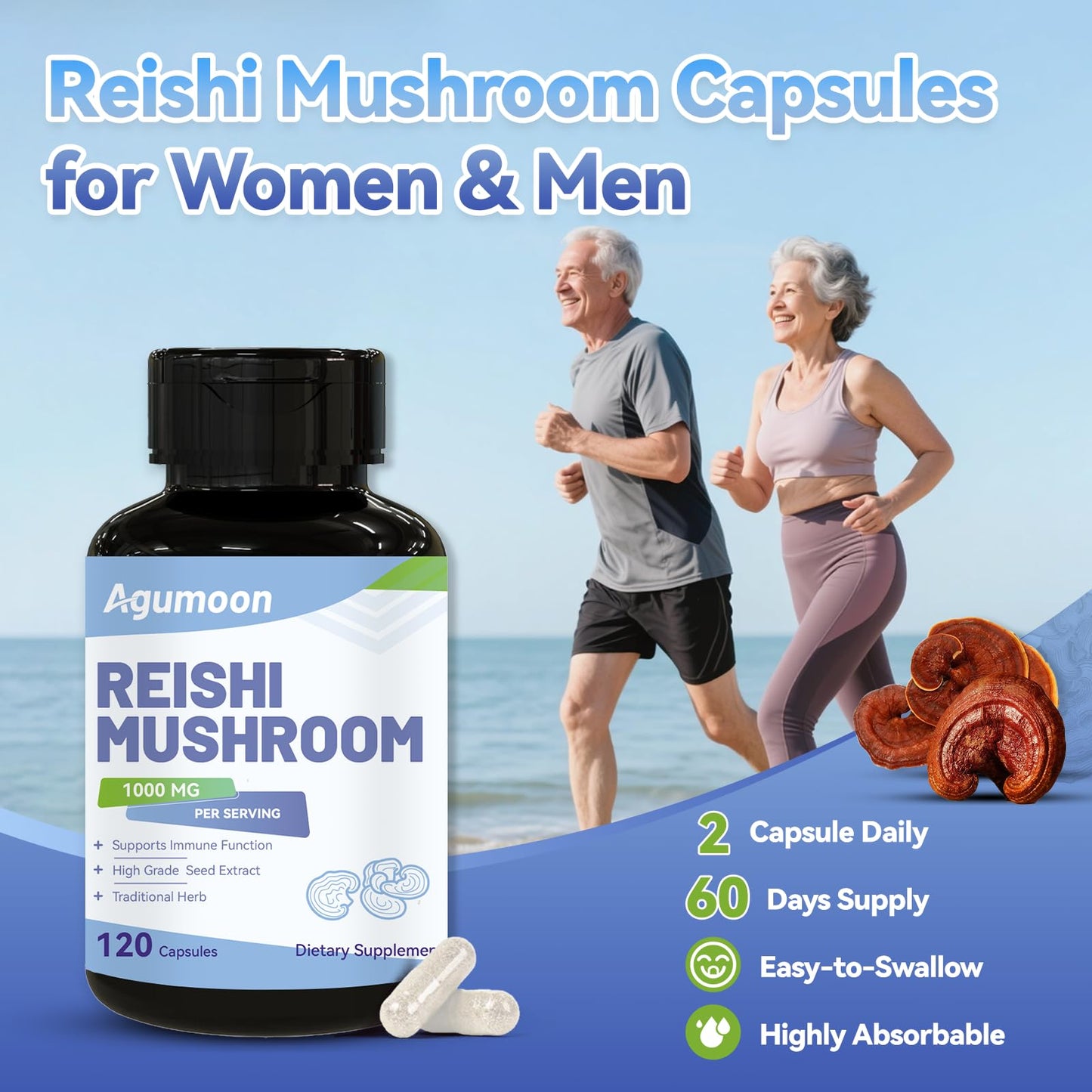 Agumoon Reishi Mushroom Capsules, 120 Count