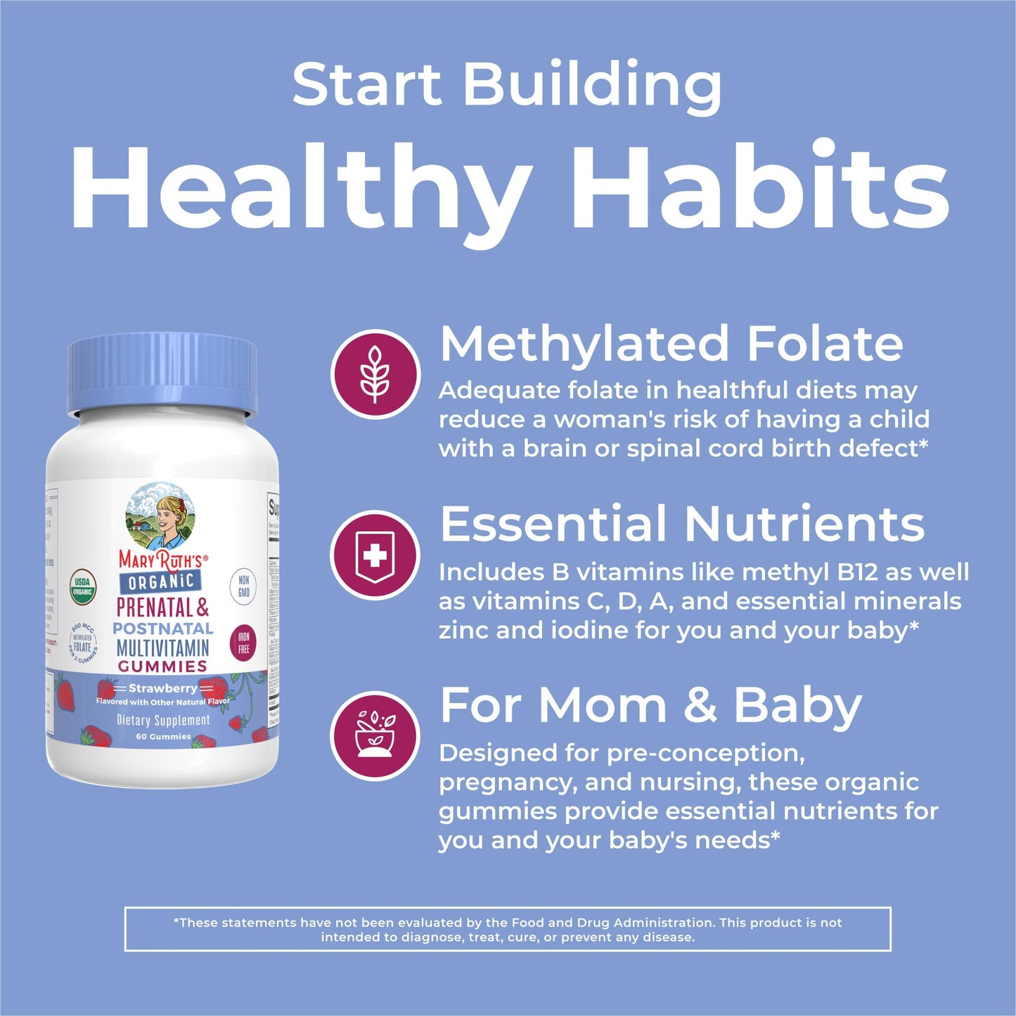 MARYRUTH'S Prenatal Postnatal Multivitamin Gummies, 120 Count
