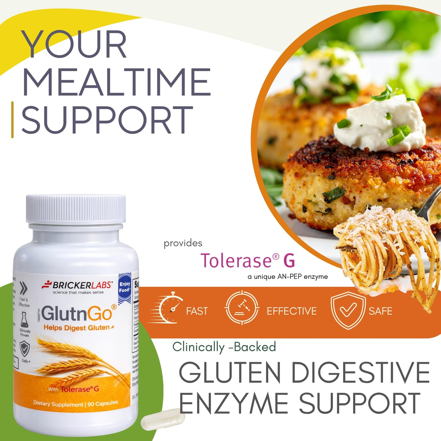 Bricker Labs GlutnGo Gluten Digestive Enzyme with Tolerase G 100mg Capsules, 90 Count