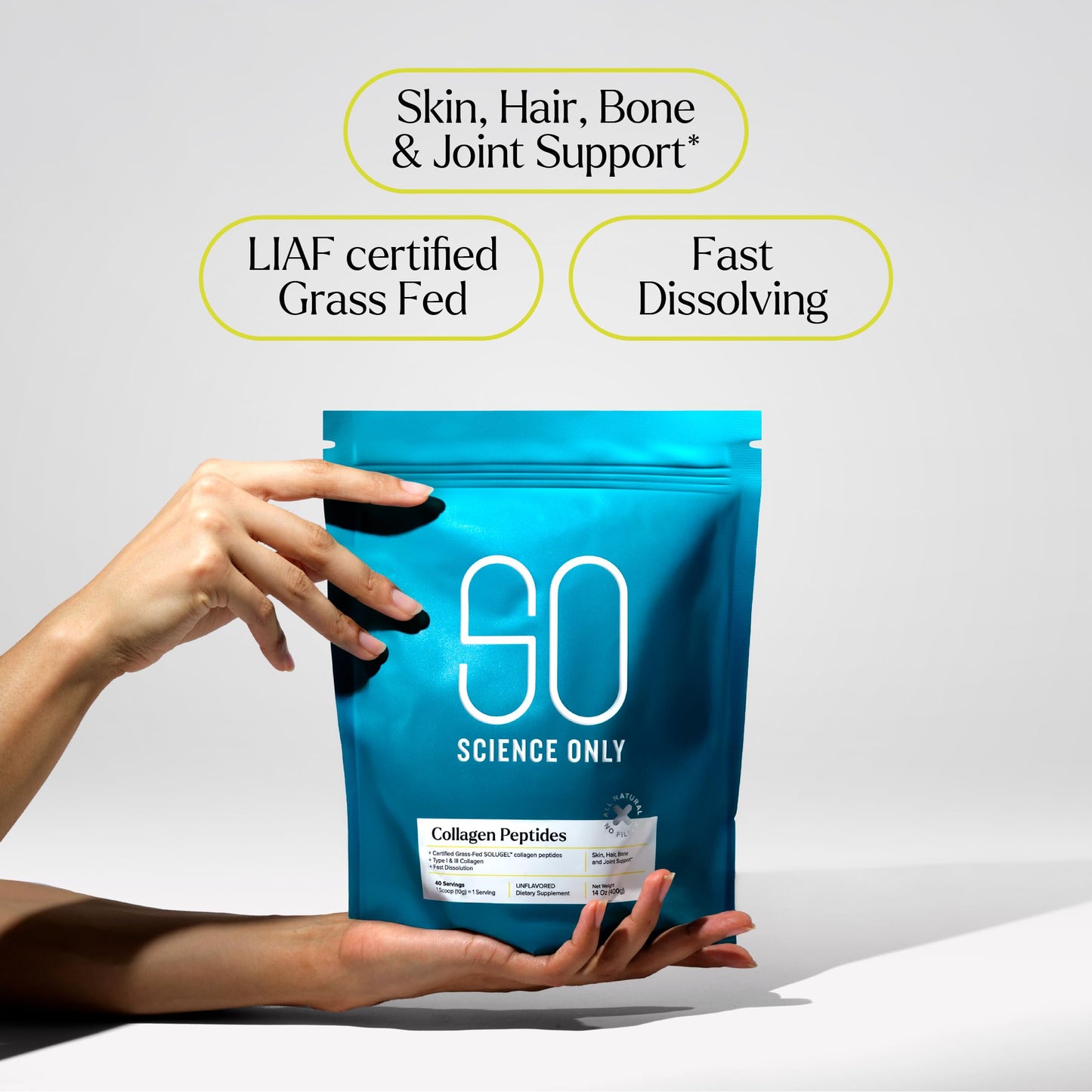 SO Science Only Certified Grass-Fed Collagen Peptides Powder, 14 oz
