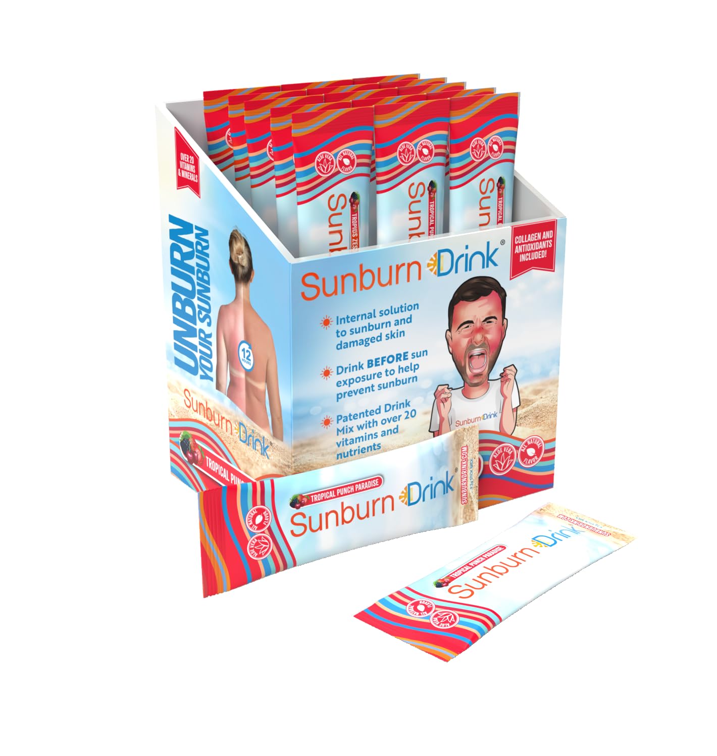 Sunburn Drink Sunburn Relief Drink Tropical Punch Paradise Powder Pack of 20
