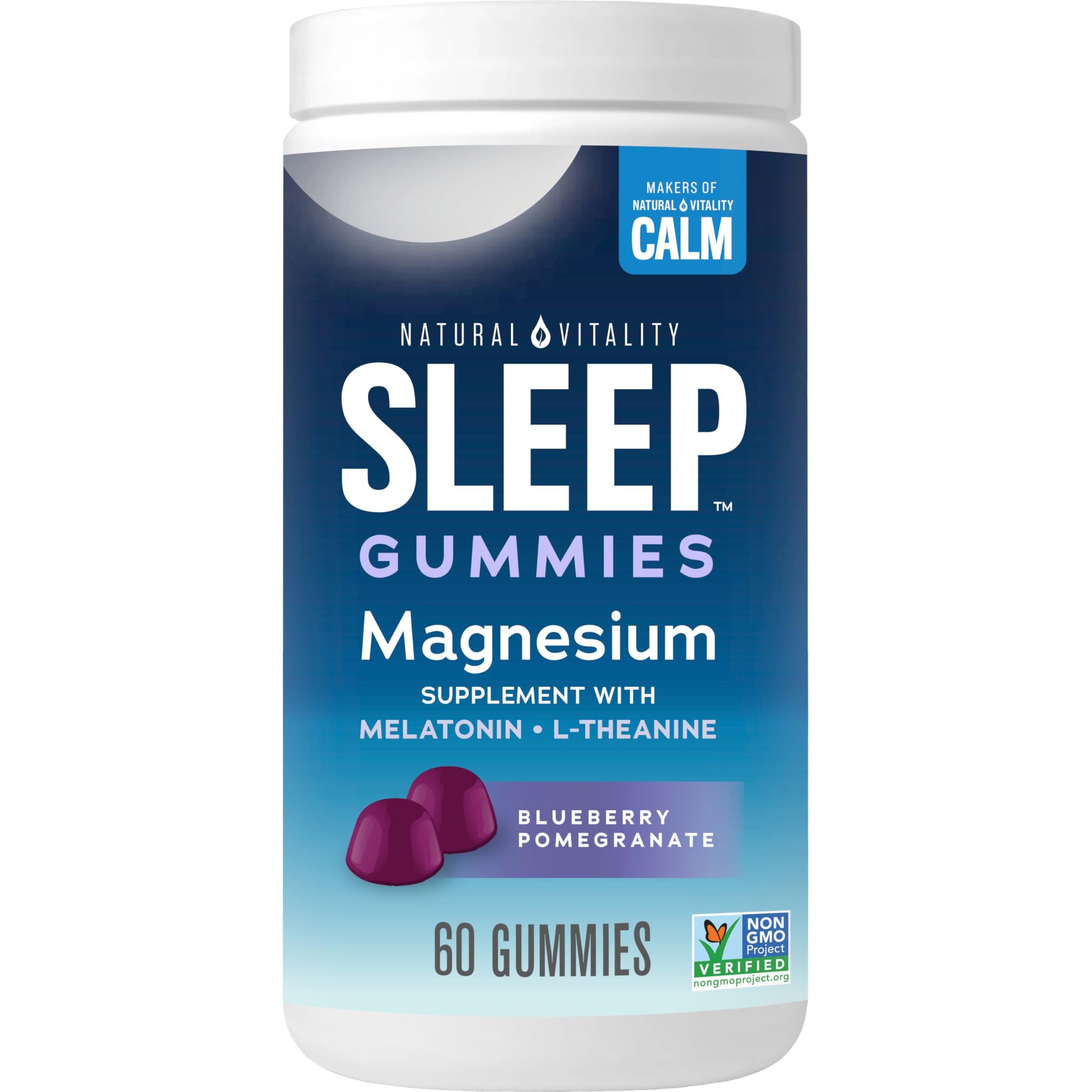 Natural Vitality CALM Sleep Gummies Magnesium Supplement, Melatonin & Magnesium Citrate, Sleep Aid Gummies, L-Theanine, 60 Count