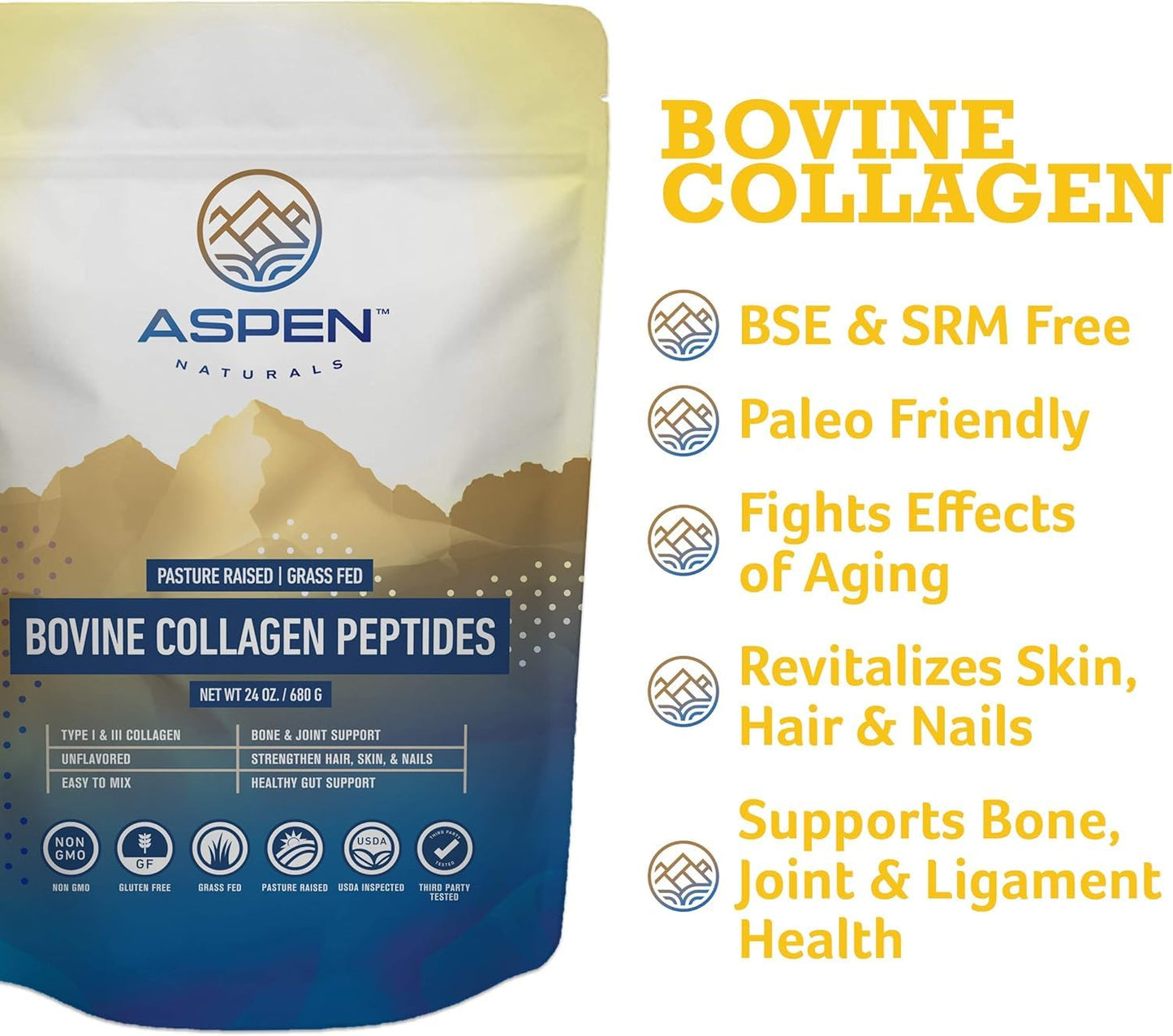 Aspen Naturals Bovine Collagen Peptides Powder, 24 oz