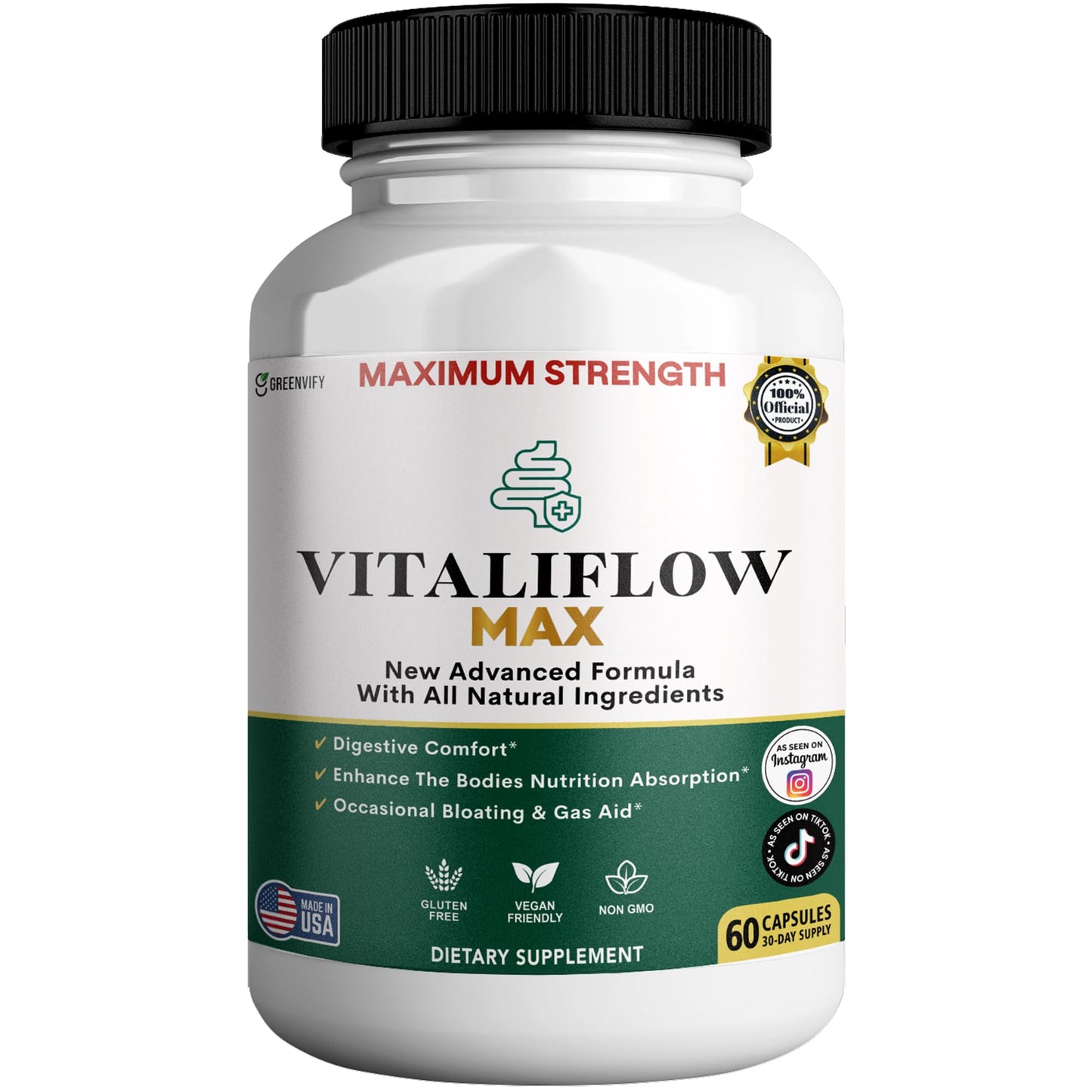 GREENVIFY Vitaliflow Max Digestive Enzyme Supplement 60 Capsules