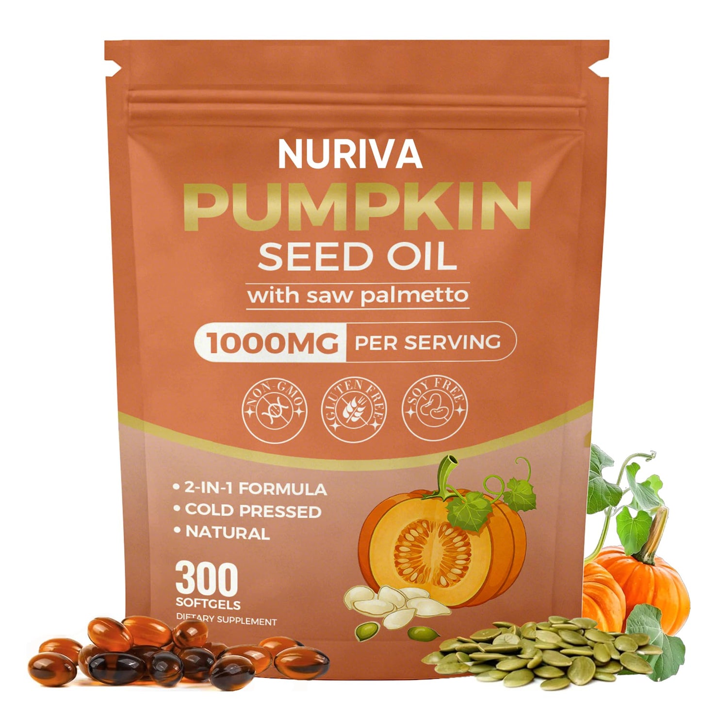 Nichalous Pumpkin Seed Oil with Saw Palmetto Softgels, 300-Count