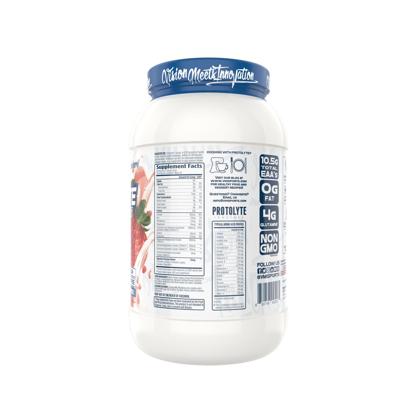 VMI Sports ProtoLyte Whey Isolate Protein Powder Strawberry 25.6 oz Non-GMO Digestive Enzymes Low Calorie