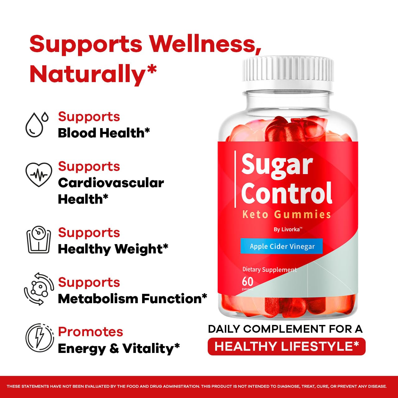 LIVORKA SugarControl Keto Gummies Apple Cider Vinegar, 120 Gummies