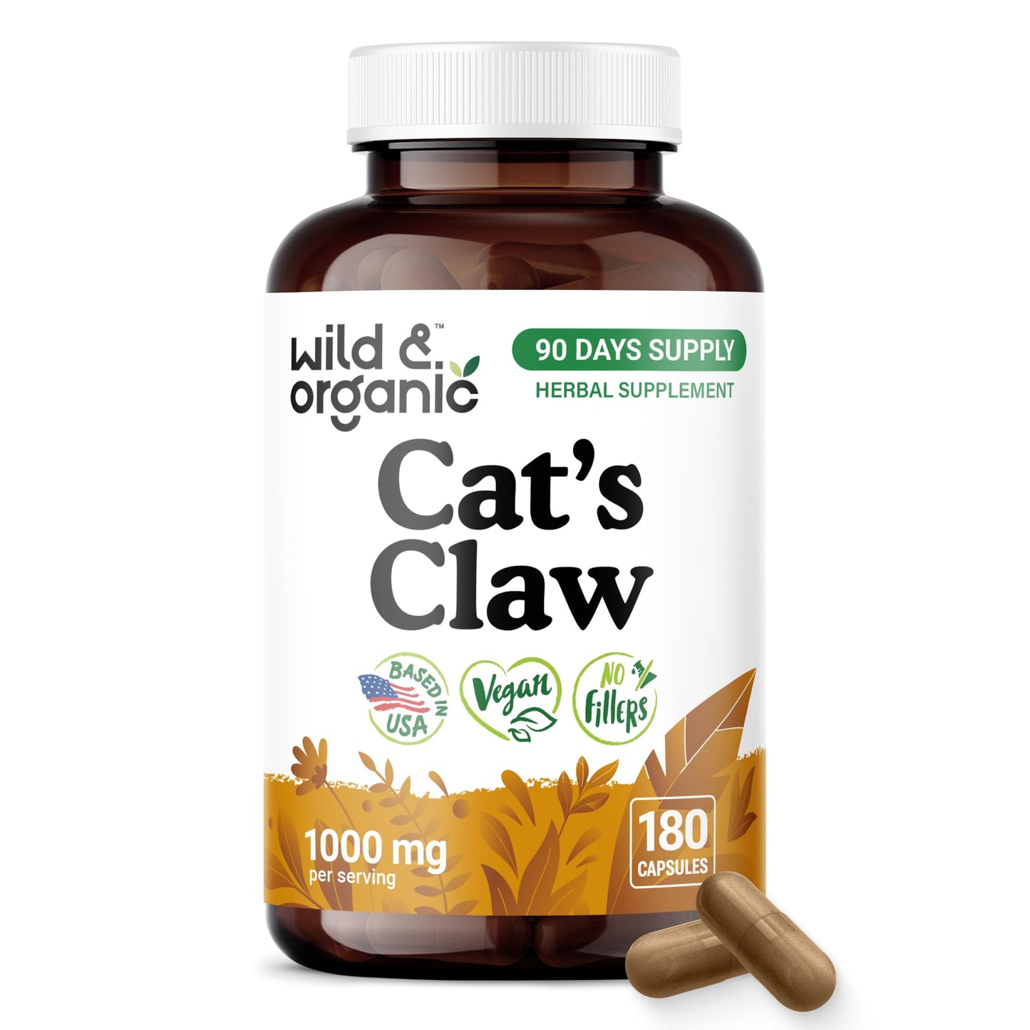 Wild & Organic Cat's Claw Herbal Supplement 1000 mg Capsules 180 Count
