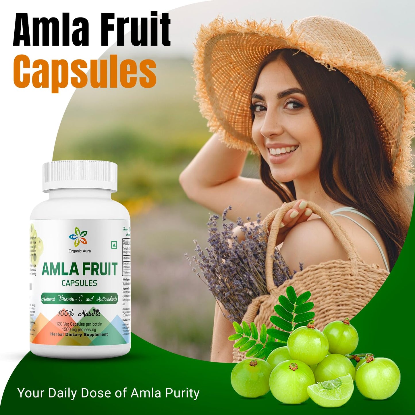 Organic Aura International Amla 1500mg Capsule, 120 Count