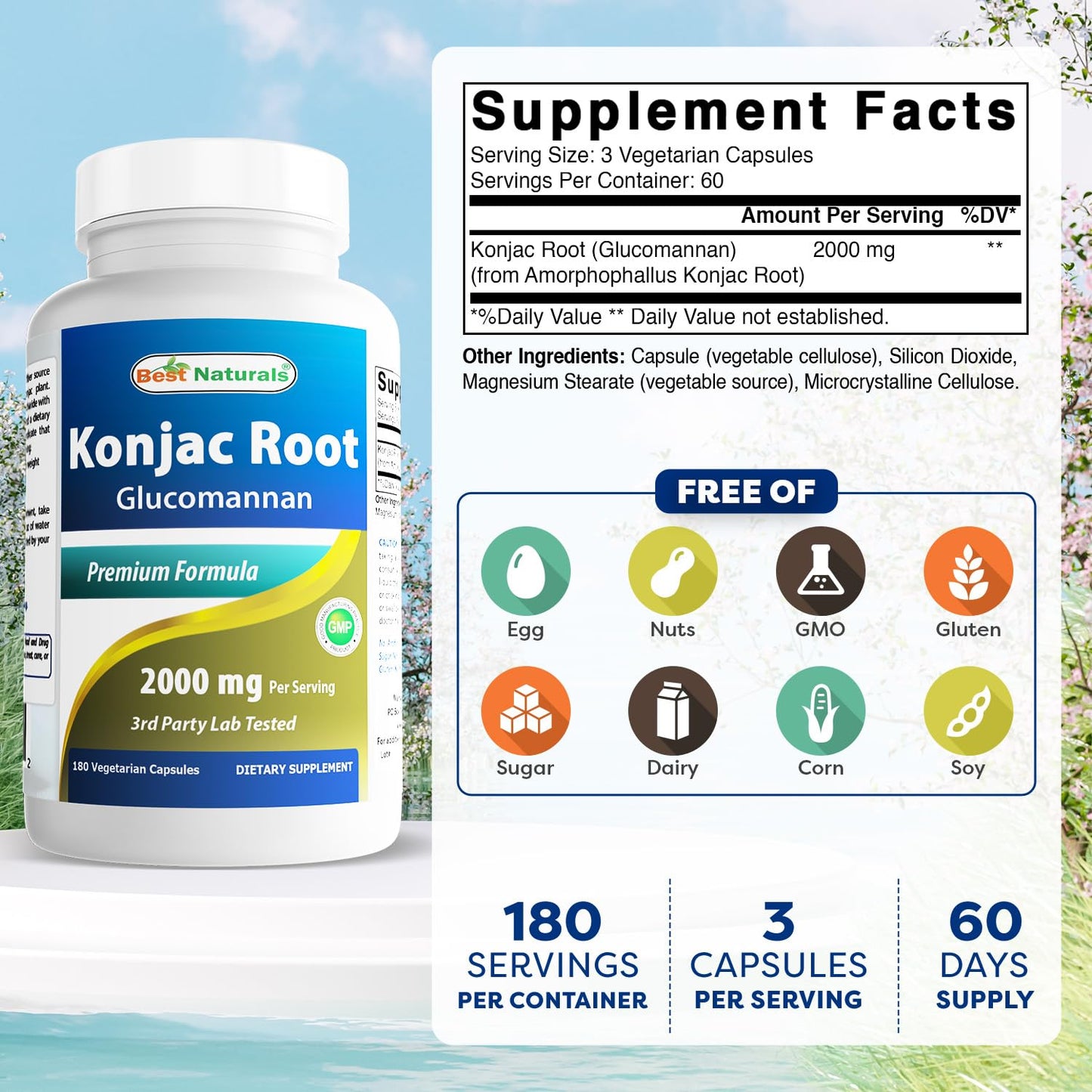 Best Naturals Konjac Glucomannan Root 2000 mg per Serving Capsules, 360 Count