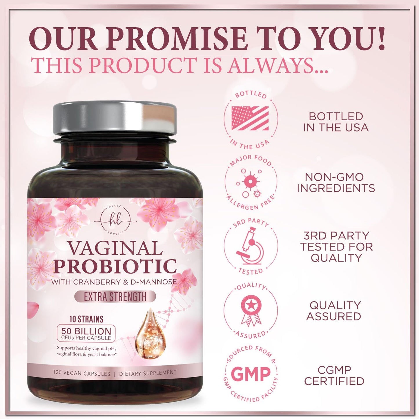Hello Lovely! Vaginal Probiotics for Women Capsules, 120 Count, 50 Billion CFU per Capsule