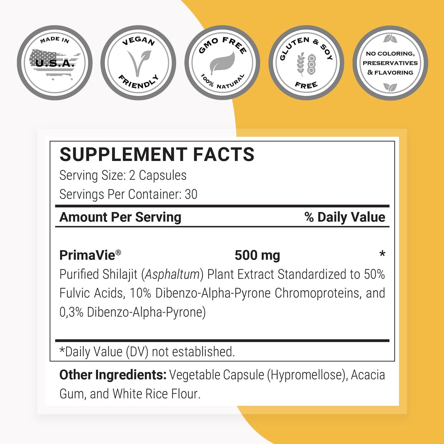 Supersmart Super Shilajit 500mg per Day (High Potency) PrimaVie Shilajit Supplement, Himalayan Purified & Organic Shilajit, Non-GMO & Gluten Free, 60 Capsules