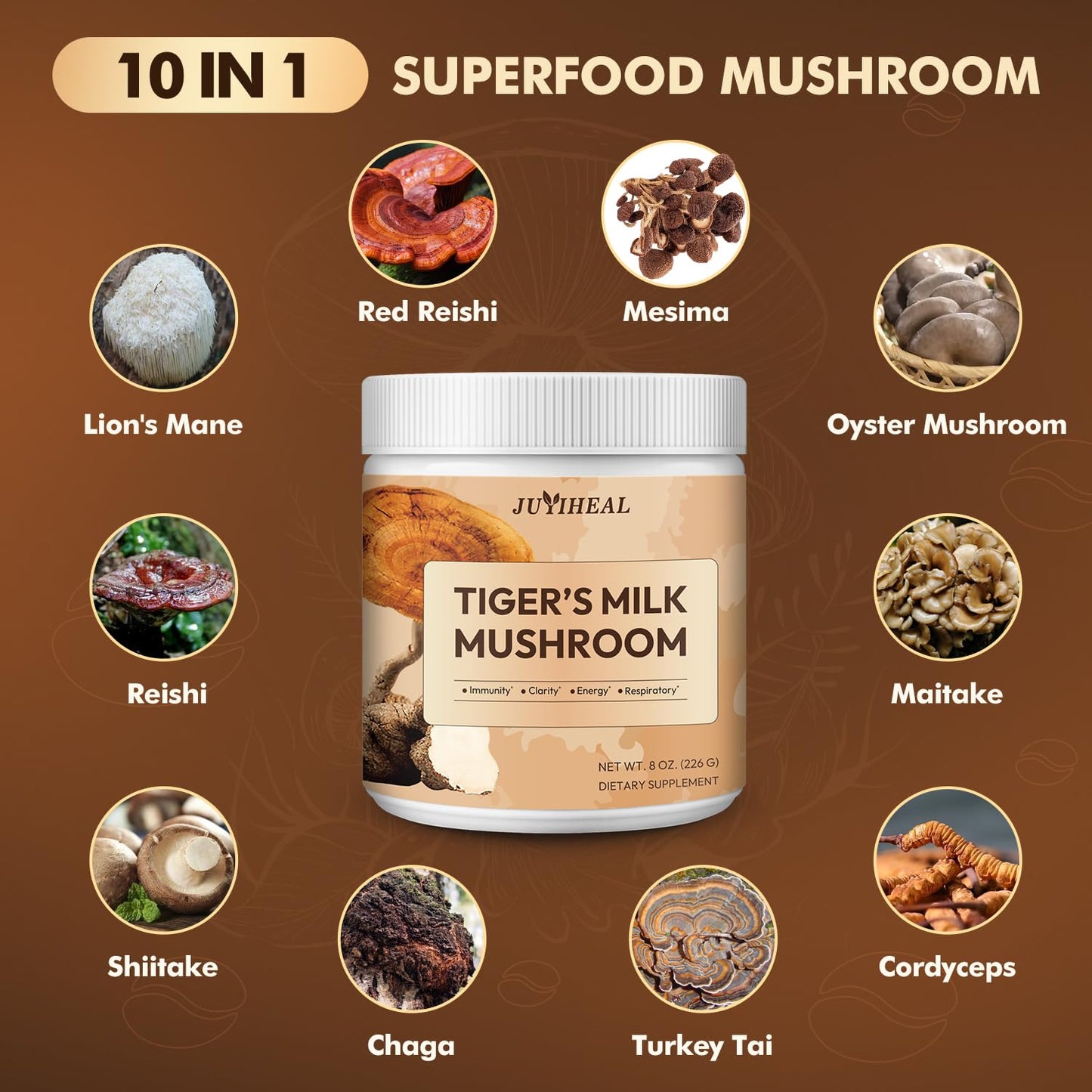 JUYIHEAL Tiger Milk Mushroom Powder 6.3 oz