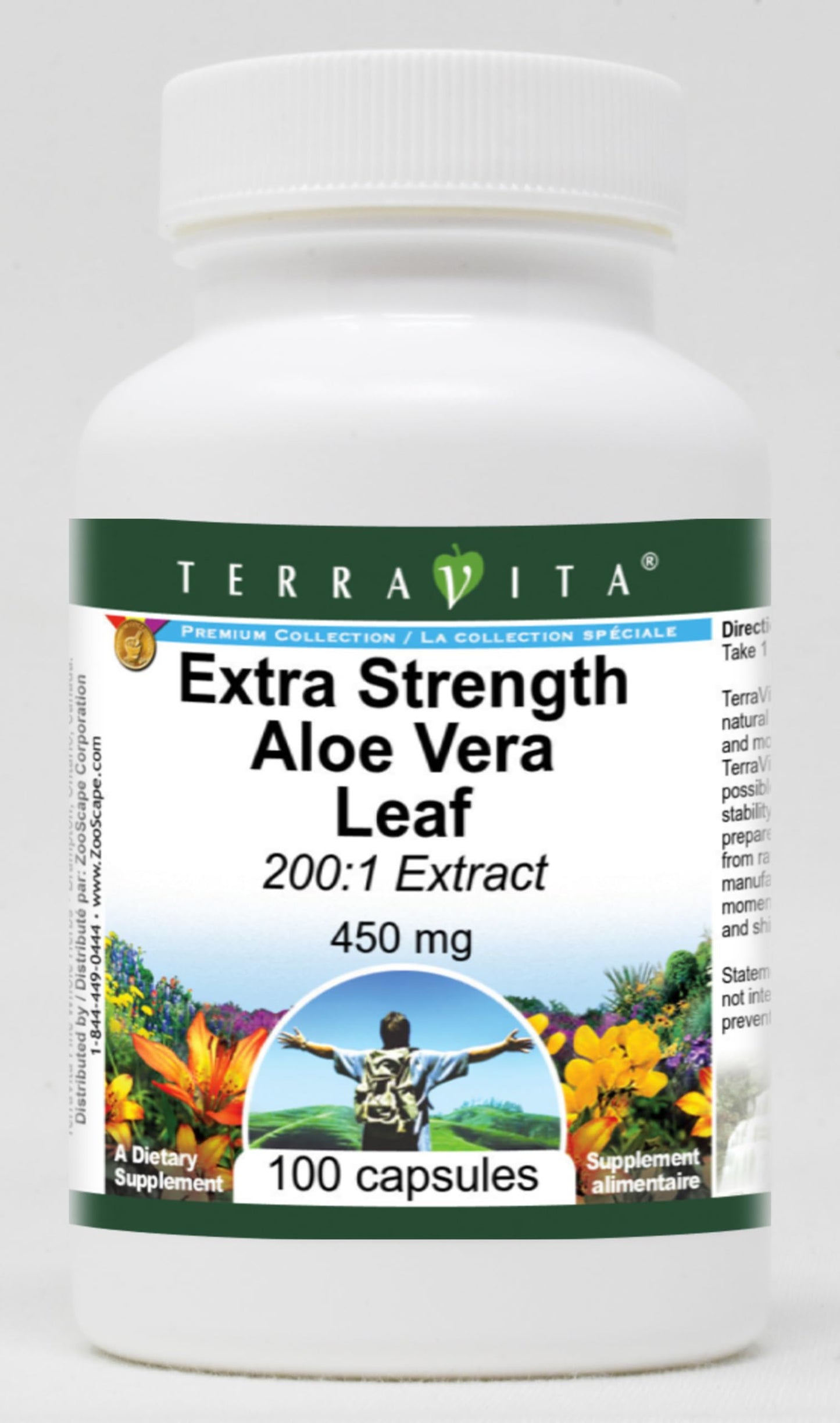 Terravita Aloe Vera Leaf 200:1 Extract 450 mg Capsules, 100 Count