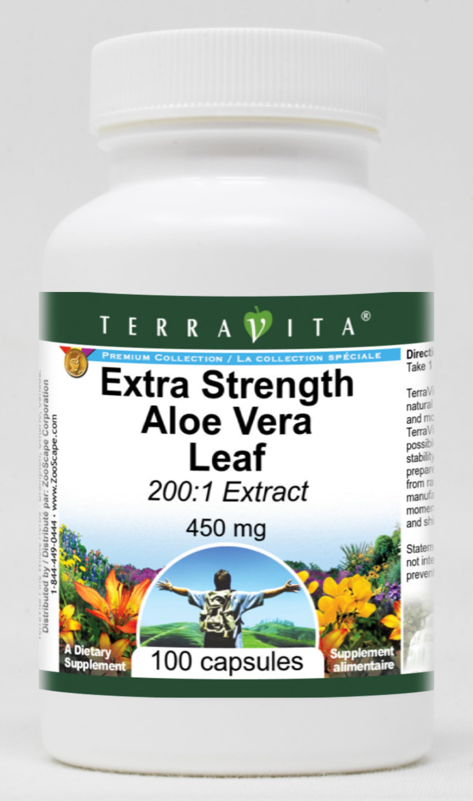 Terravita Extra Strength Aloe Vera Leaf 200:1 Extract - 450 mg Capsules, 300 Count