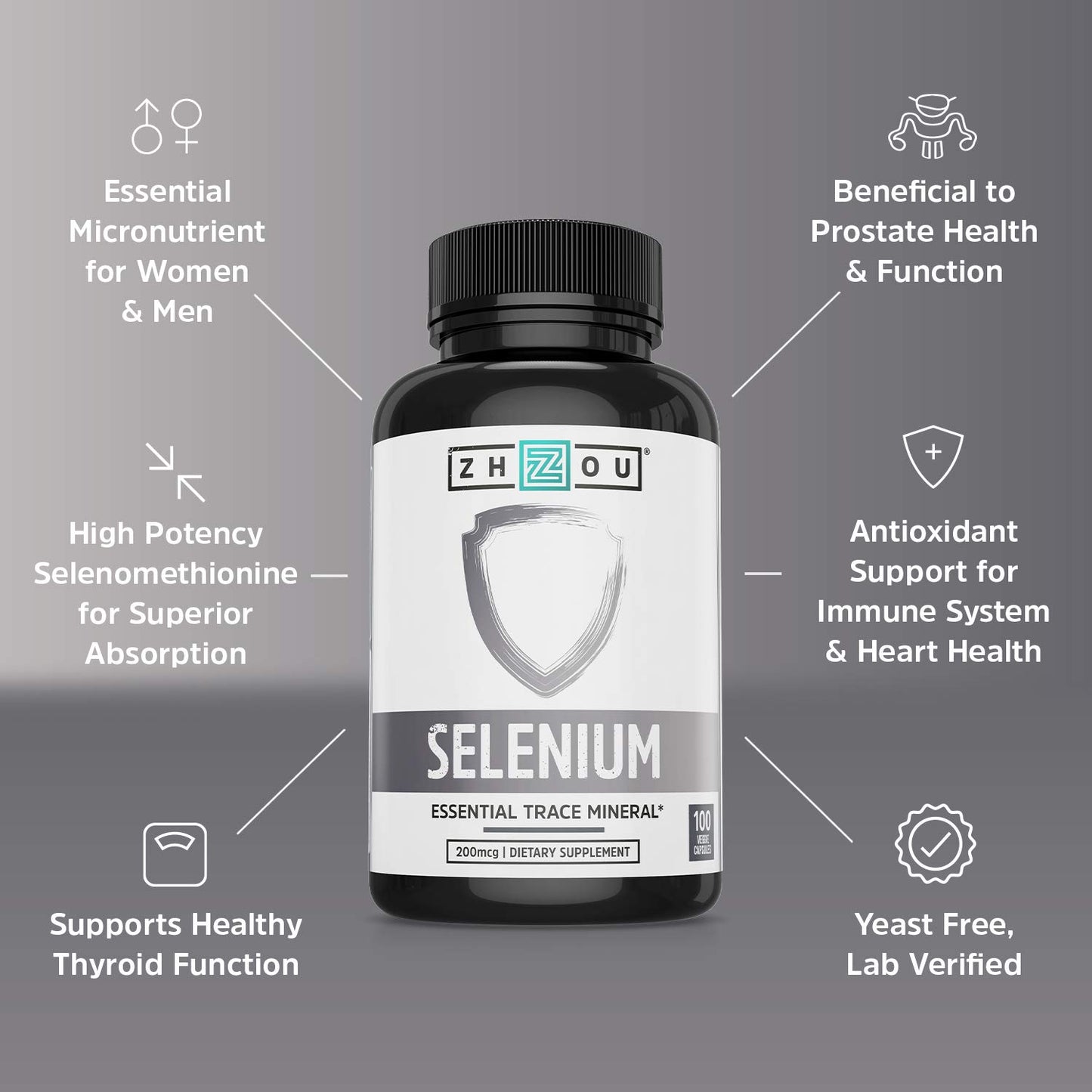 ZHOU Selenium 200mcg Capsules 100 Count