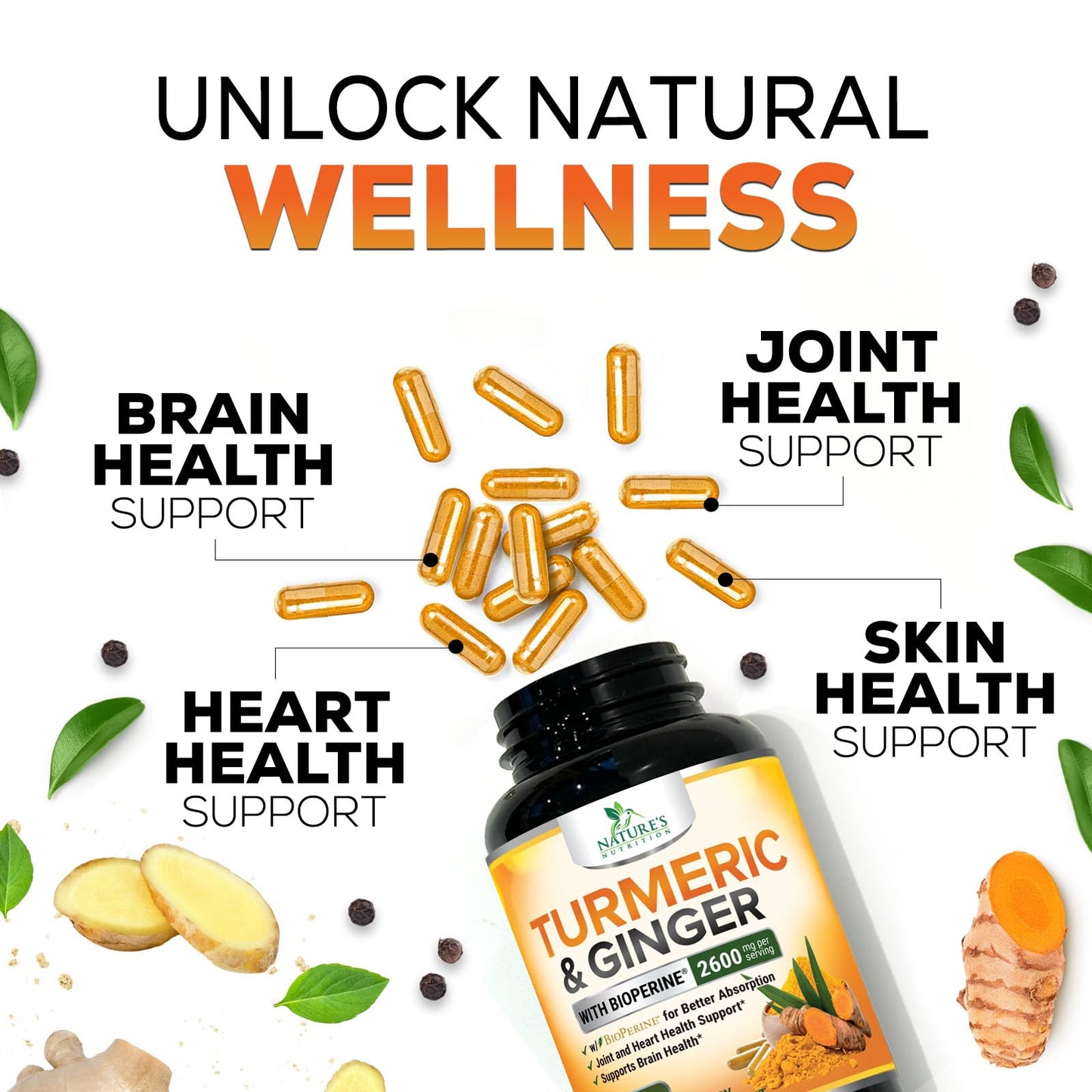 Nature's Nutrition Turmeric Curcumin Supplement Capsules 240 Count