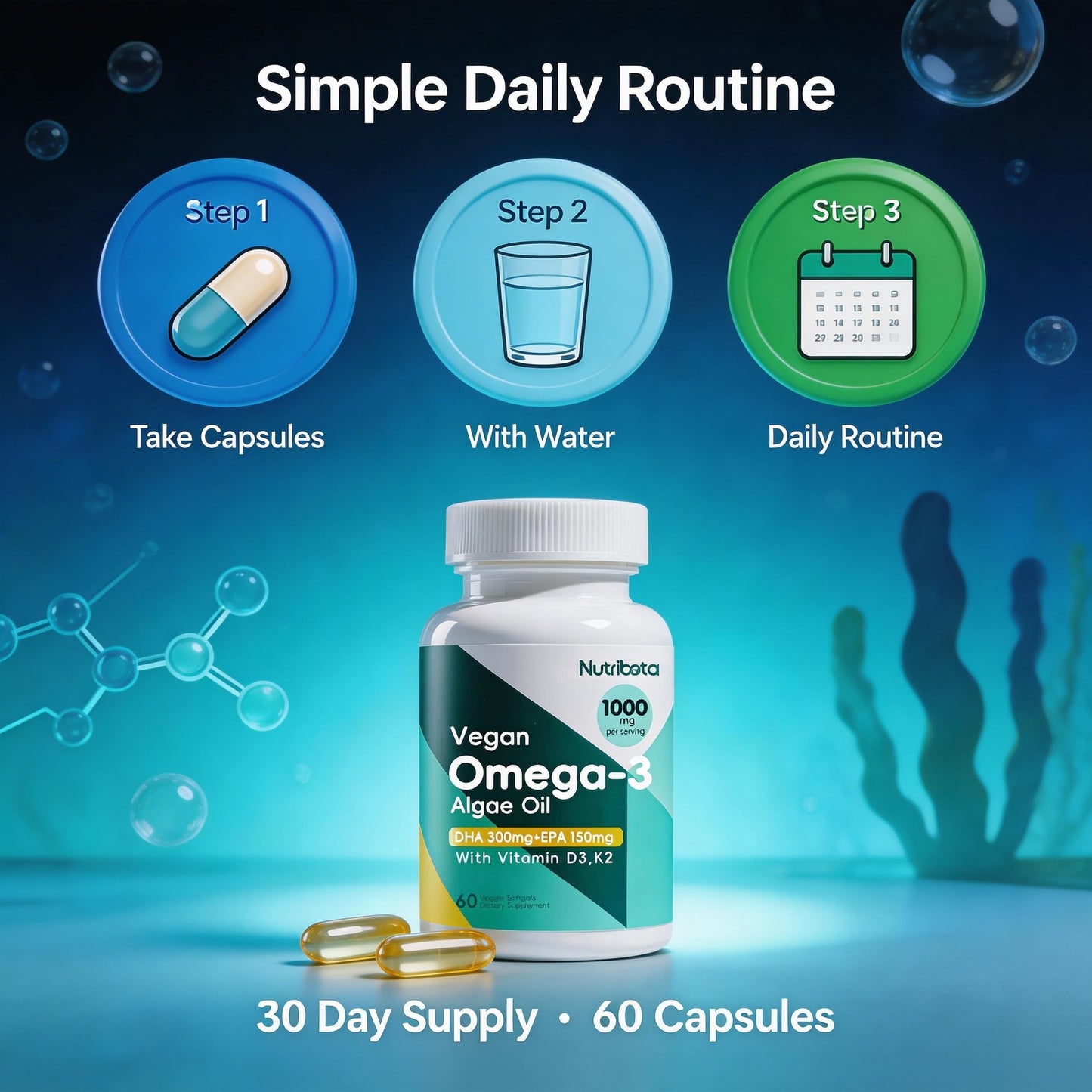 Nutribota Vegan Omega-3 Algae Oil Softgels 60