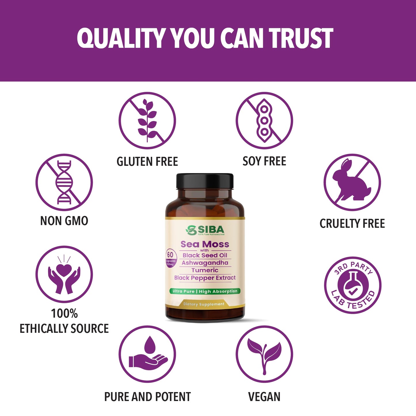 Siba Nutraceutical LLC Ultra Pure Sea Moss Blend Capsules 120 Count