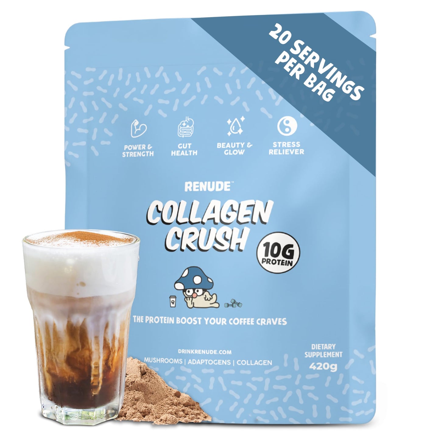 Renude Collagen Crush Protein Coffee Creamer with Collagen Peptides Powder 14.8 oz